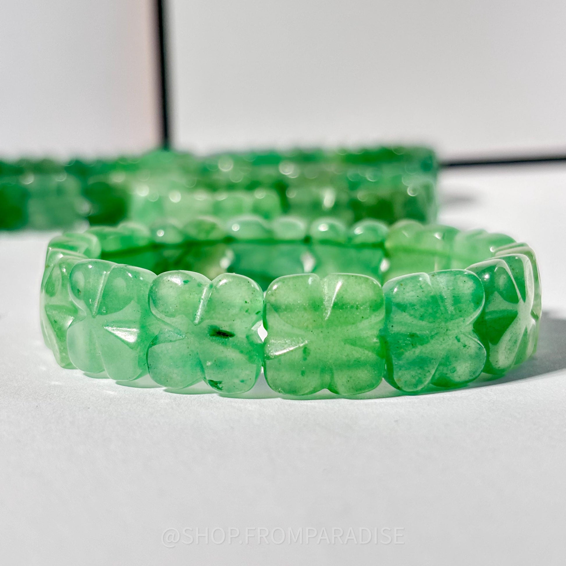 Green Aventurine Crystal 4 Leaf Clover Stretch Bracelet