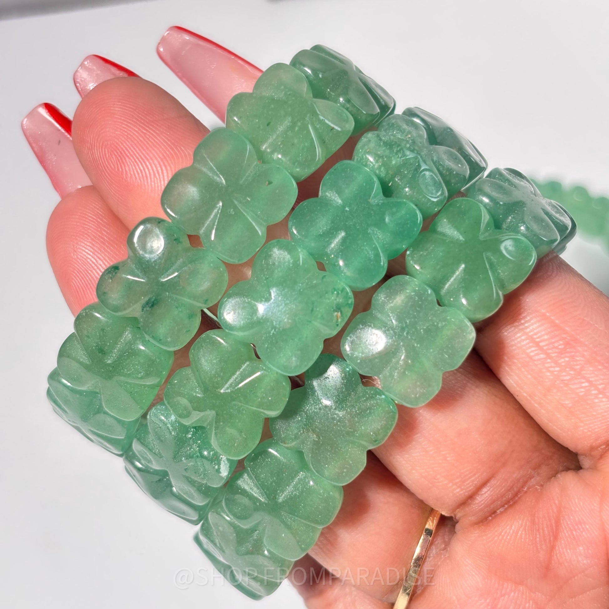 Green Aventurine Crystal 4 Leaf Clover Stretch Bracelet