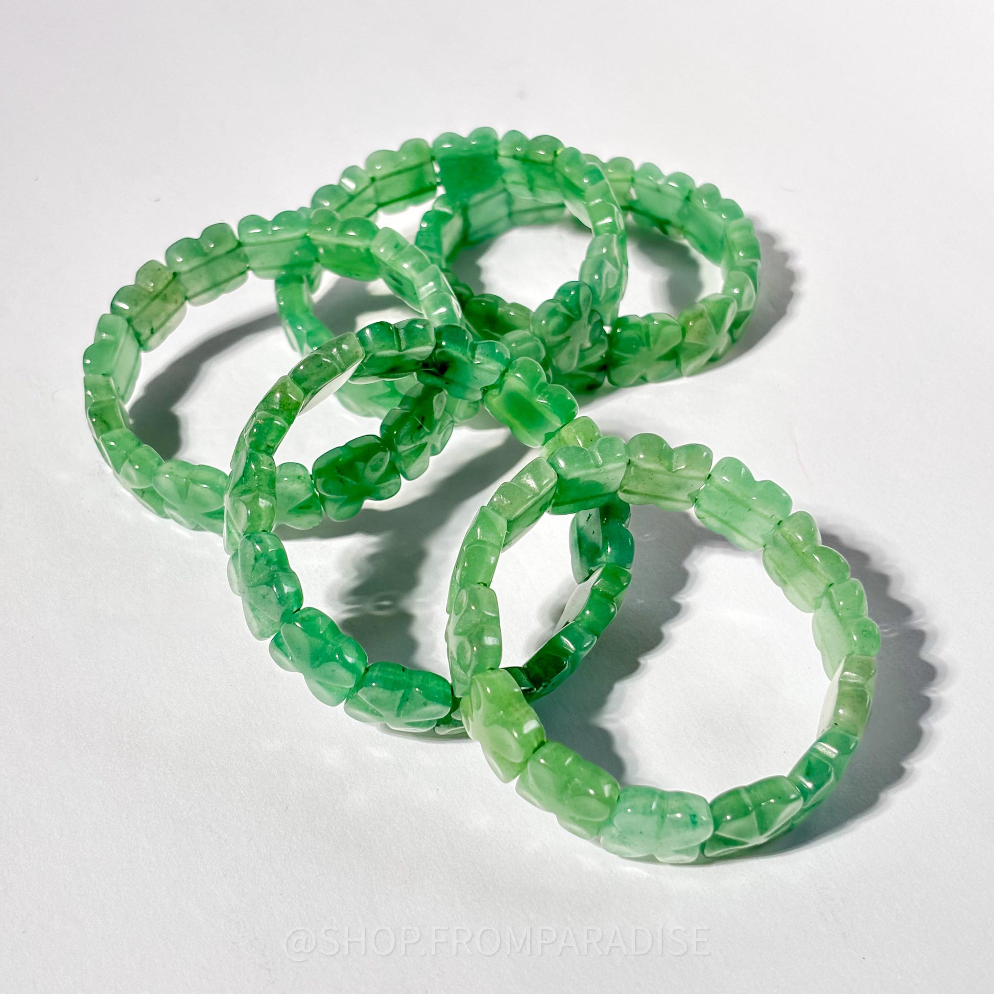 Green Aventurine Crystal 4 Leaf Clover Stretch Bracelet