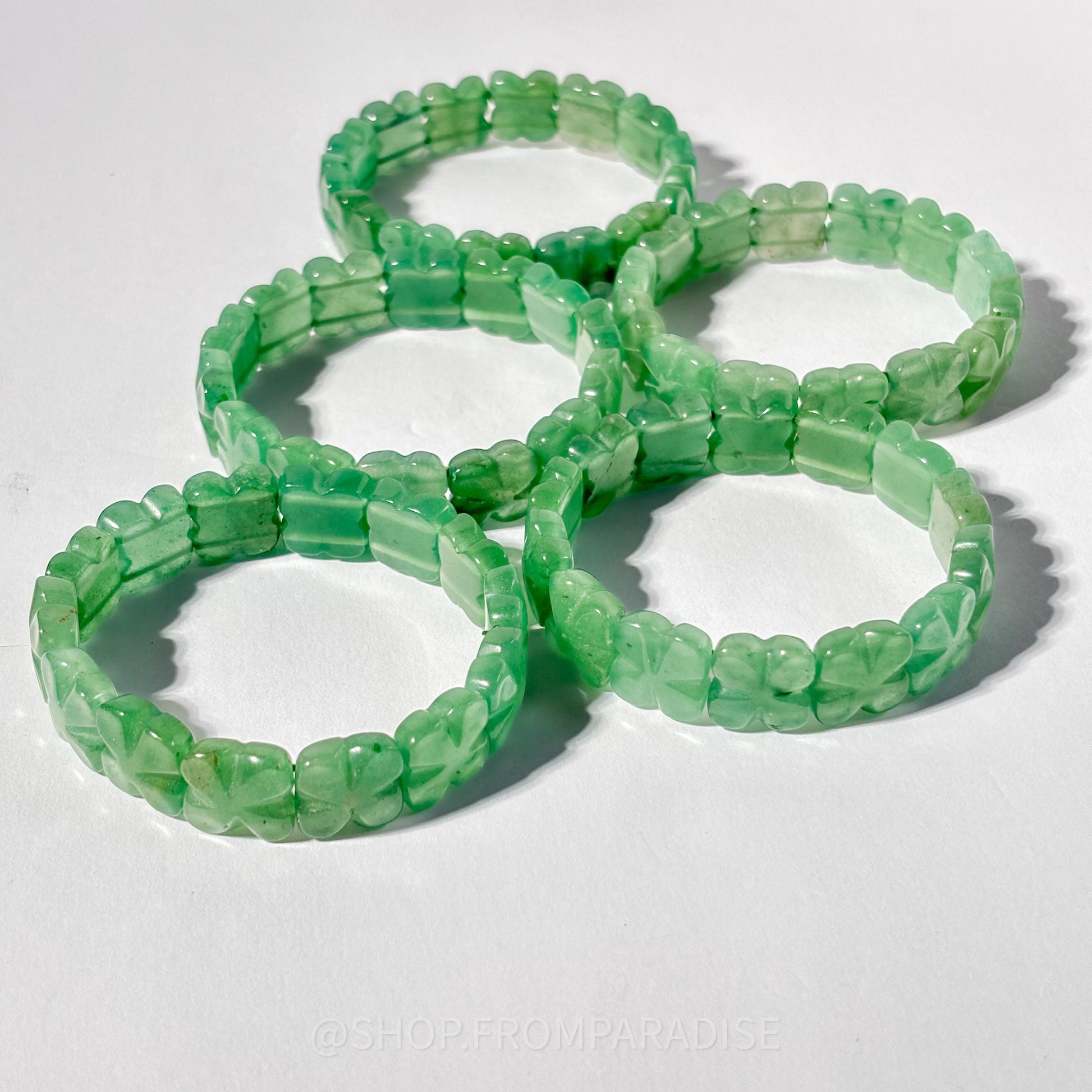 Green Aventurine Crystal 4 Leaf Clover Stretch Bracelet