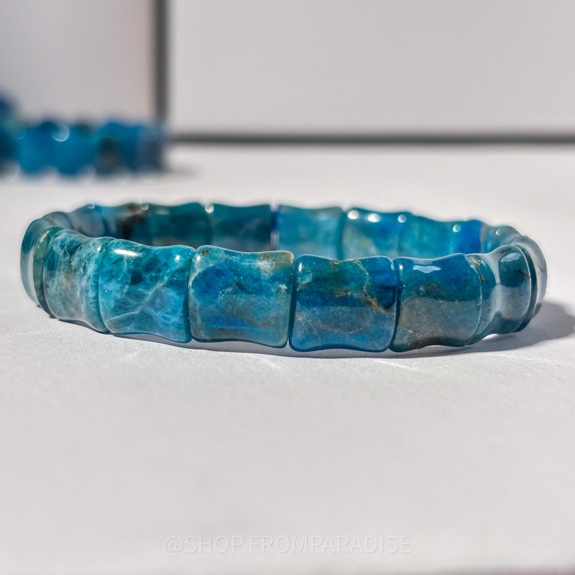 Blue Apatite Crystal Stretch Bangle Bracelet