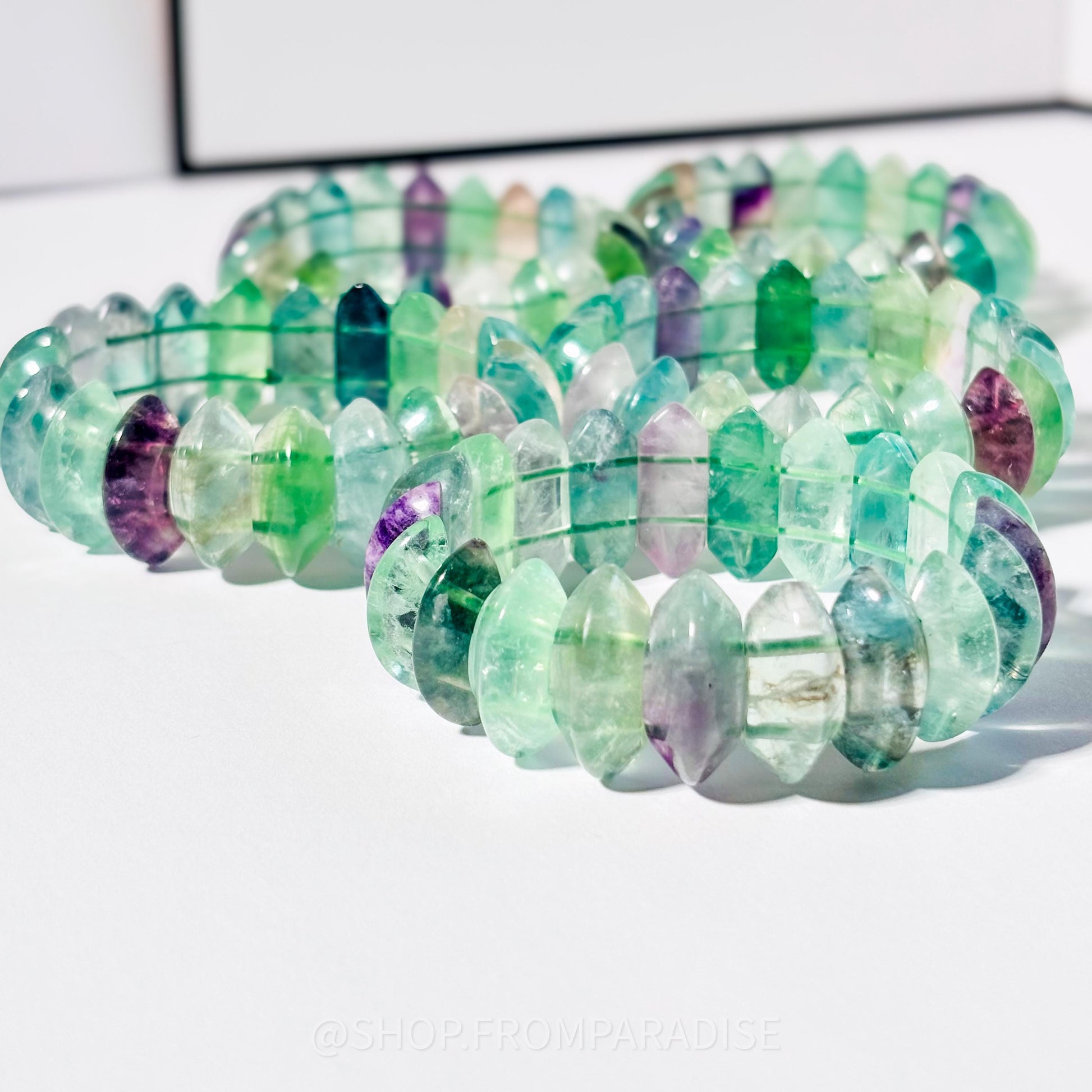 Green Fluorite Crystal DT Point Stretch Bangle Bracelet