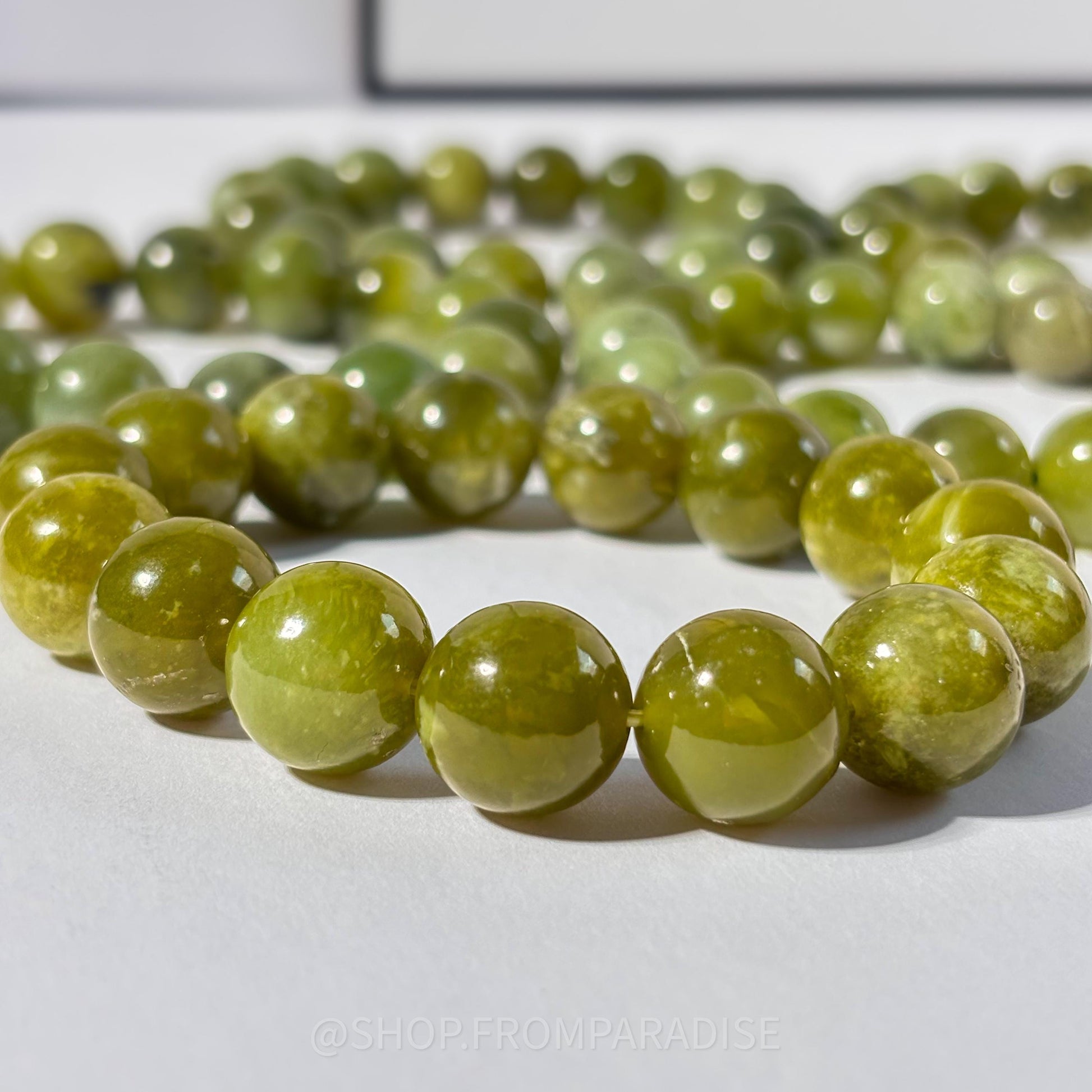 Green Jade Round Bead Crystal Stretch Bracelet