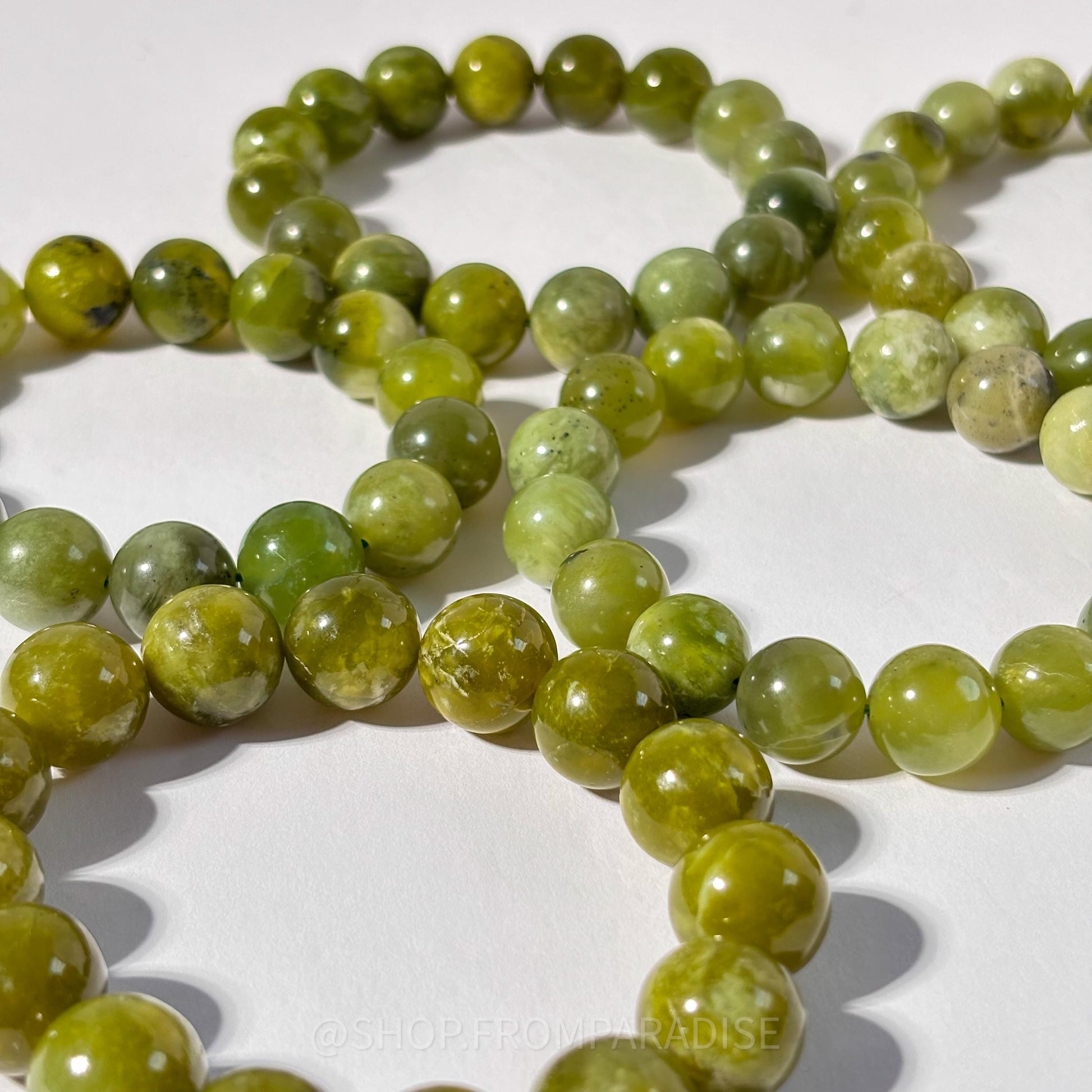 Green Jade Round Bead Crystal Stretch Bracelet
