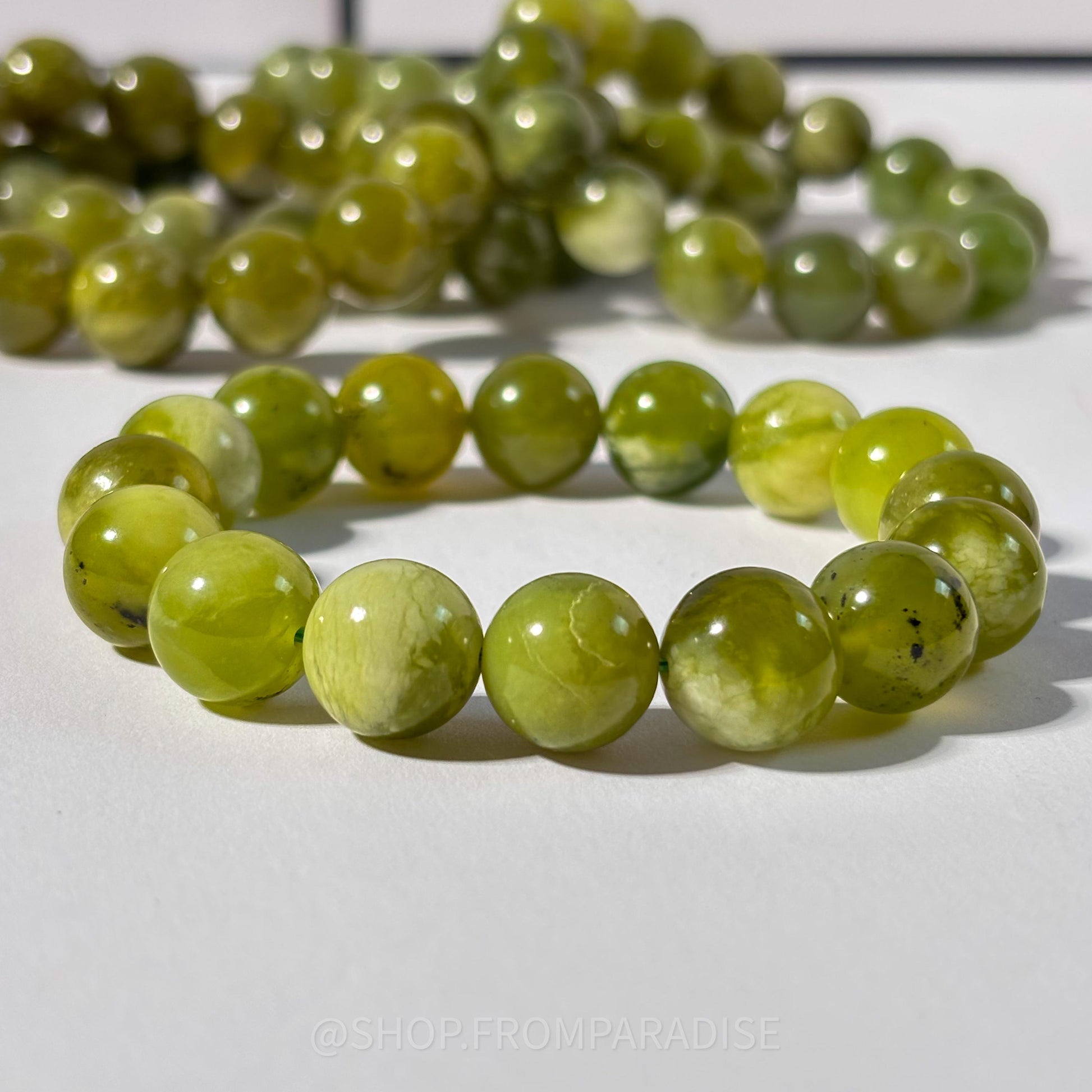Green Jade Round Bead Crystal Stretch Bracelet