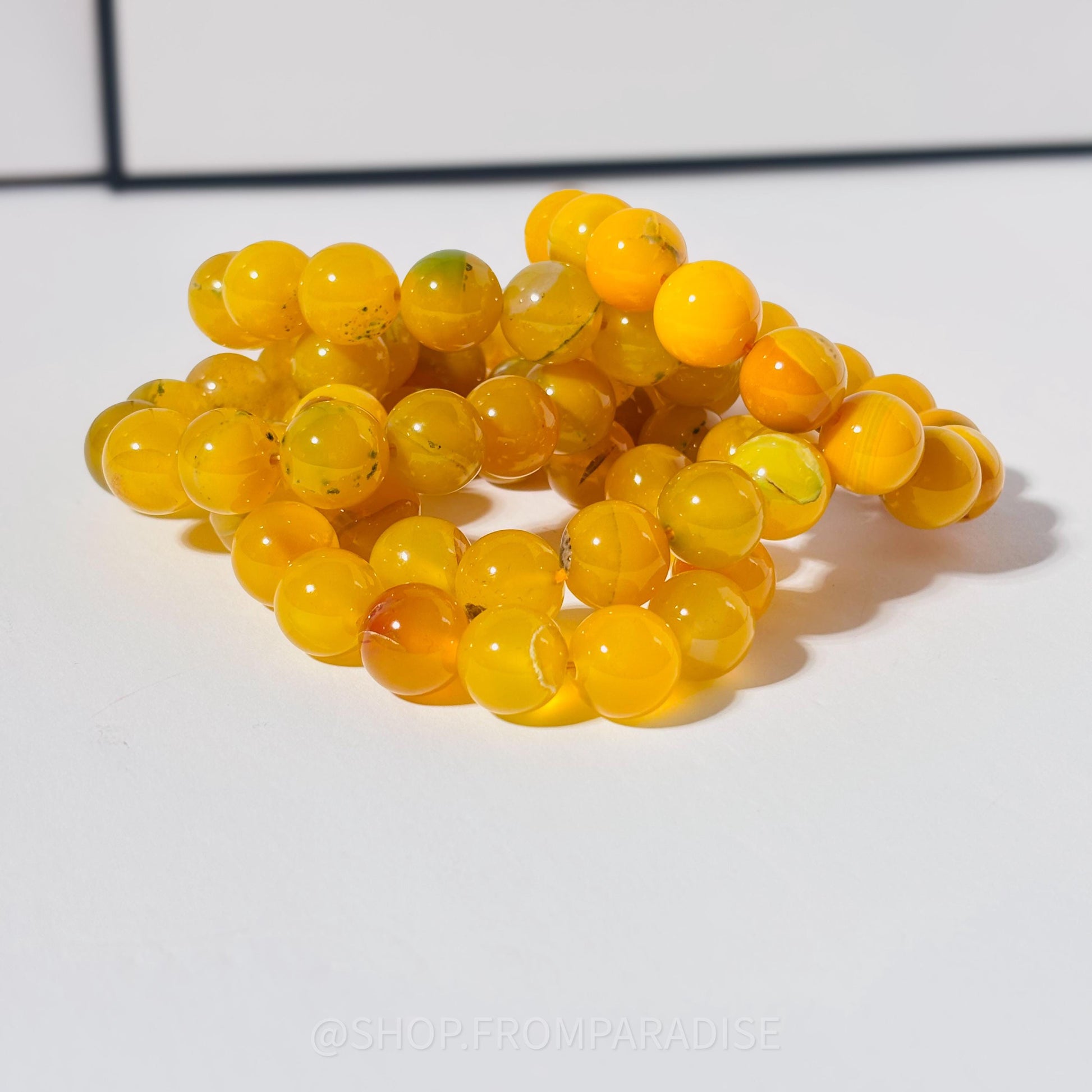 Yellow Agate Round Bead Crystal Stretch Bracelet