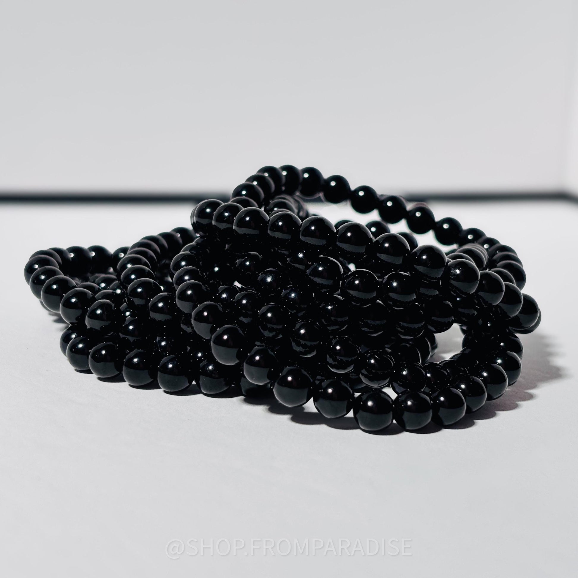 Black Tourmaline Round Bead Crystal Stretch Bracelet