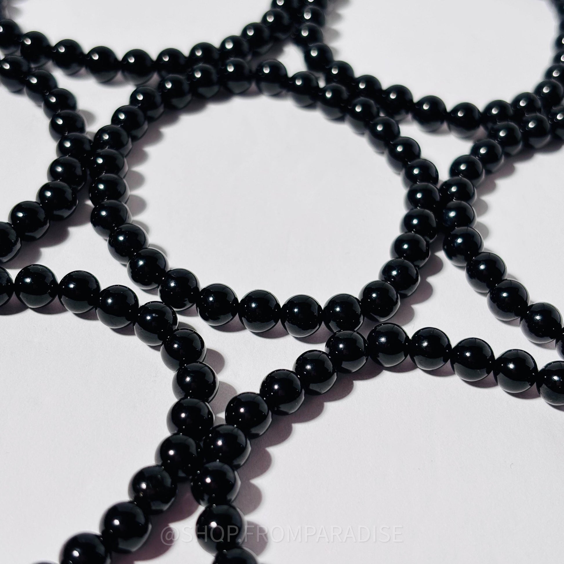 Black Tourmaline Round Bead Crystal Stretch Bracelet