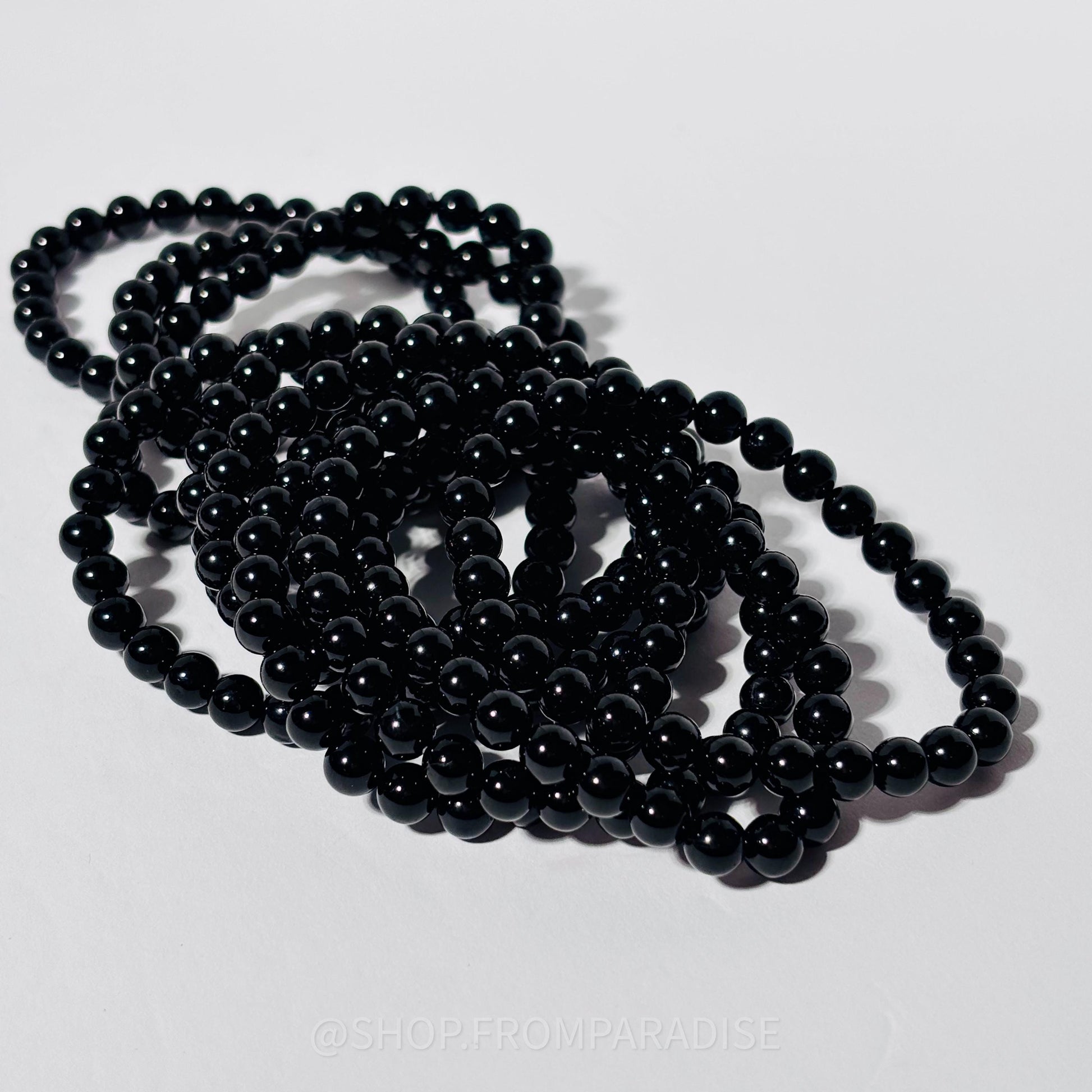 Black Tourmaline Round Bead Crystal Stretch Bracelet