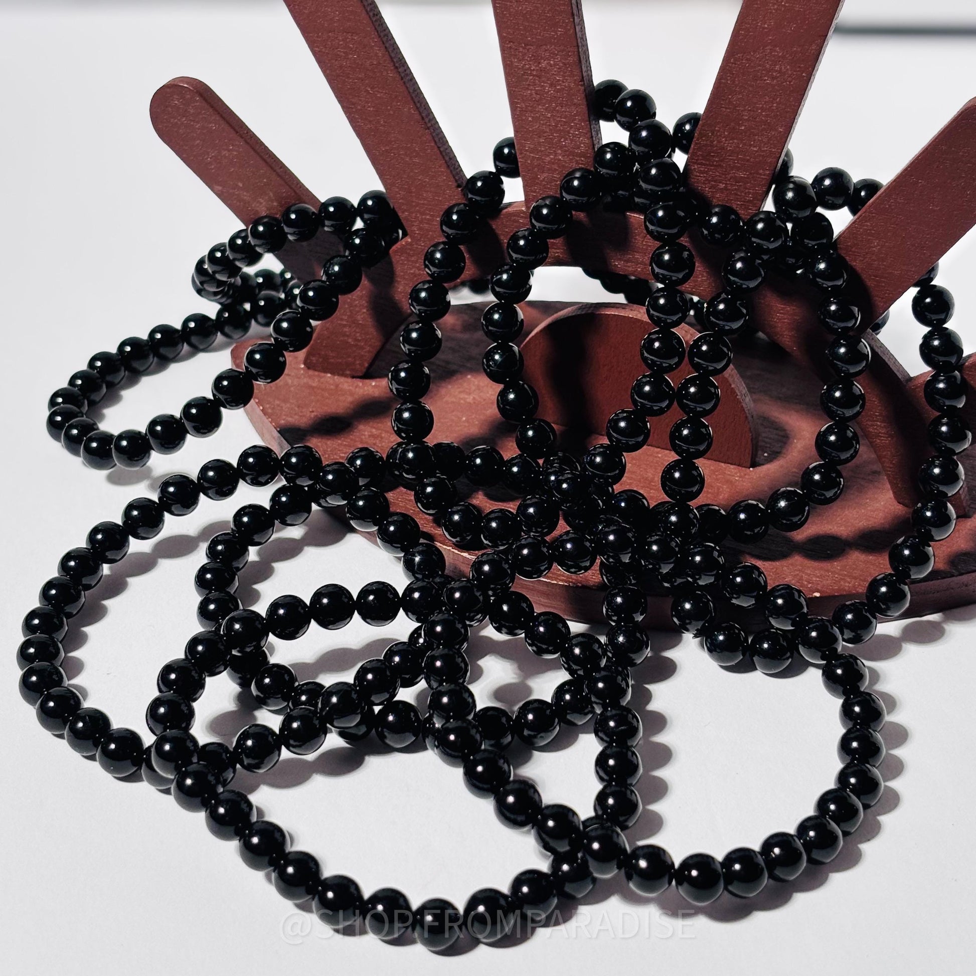 Black Tourmaline Round Bead Crystal Stretch Bracelet