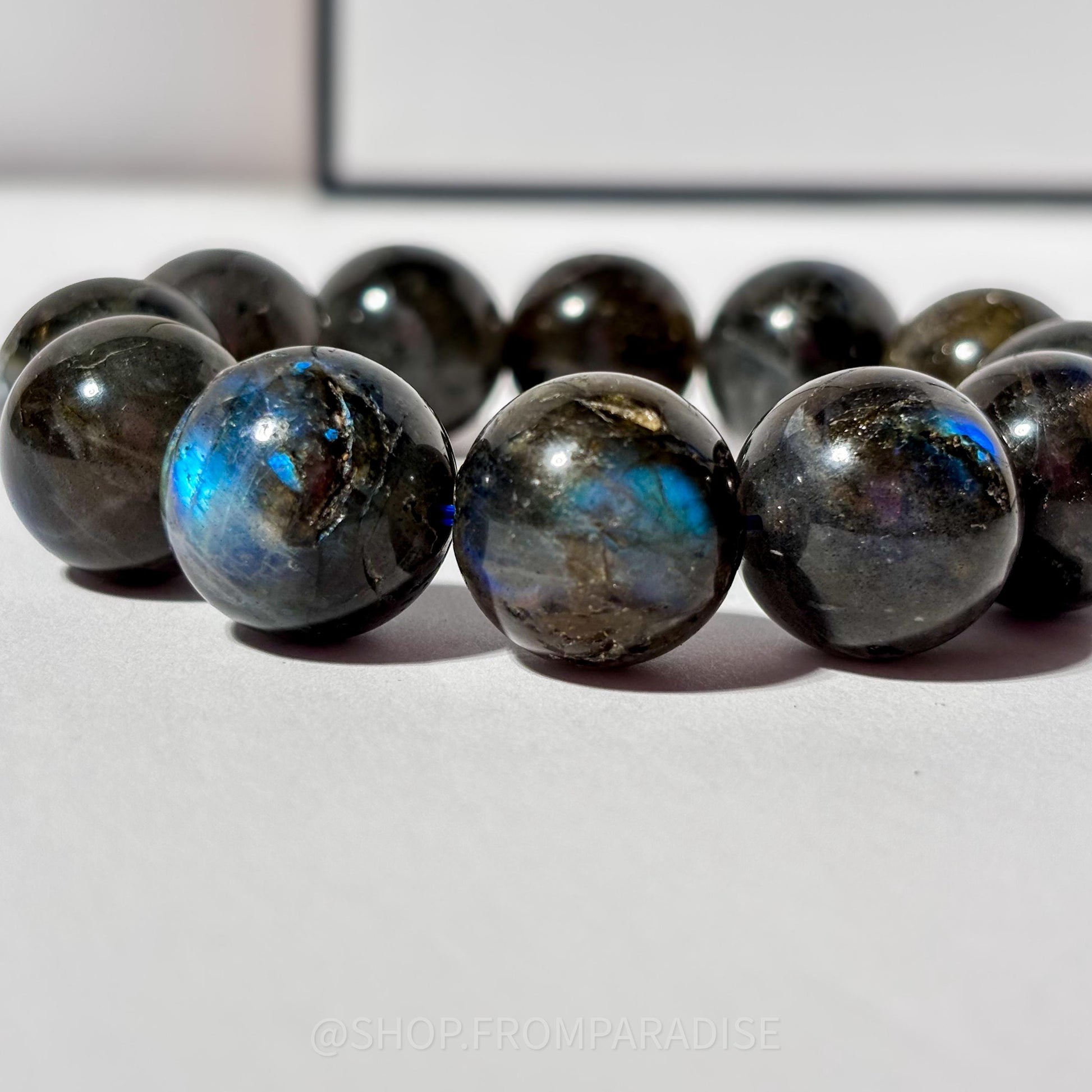 Dark Labradorite Large Round Bead Crystal Stretch Bracelet
