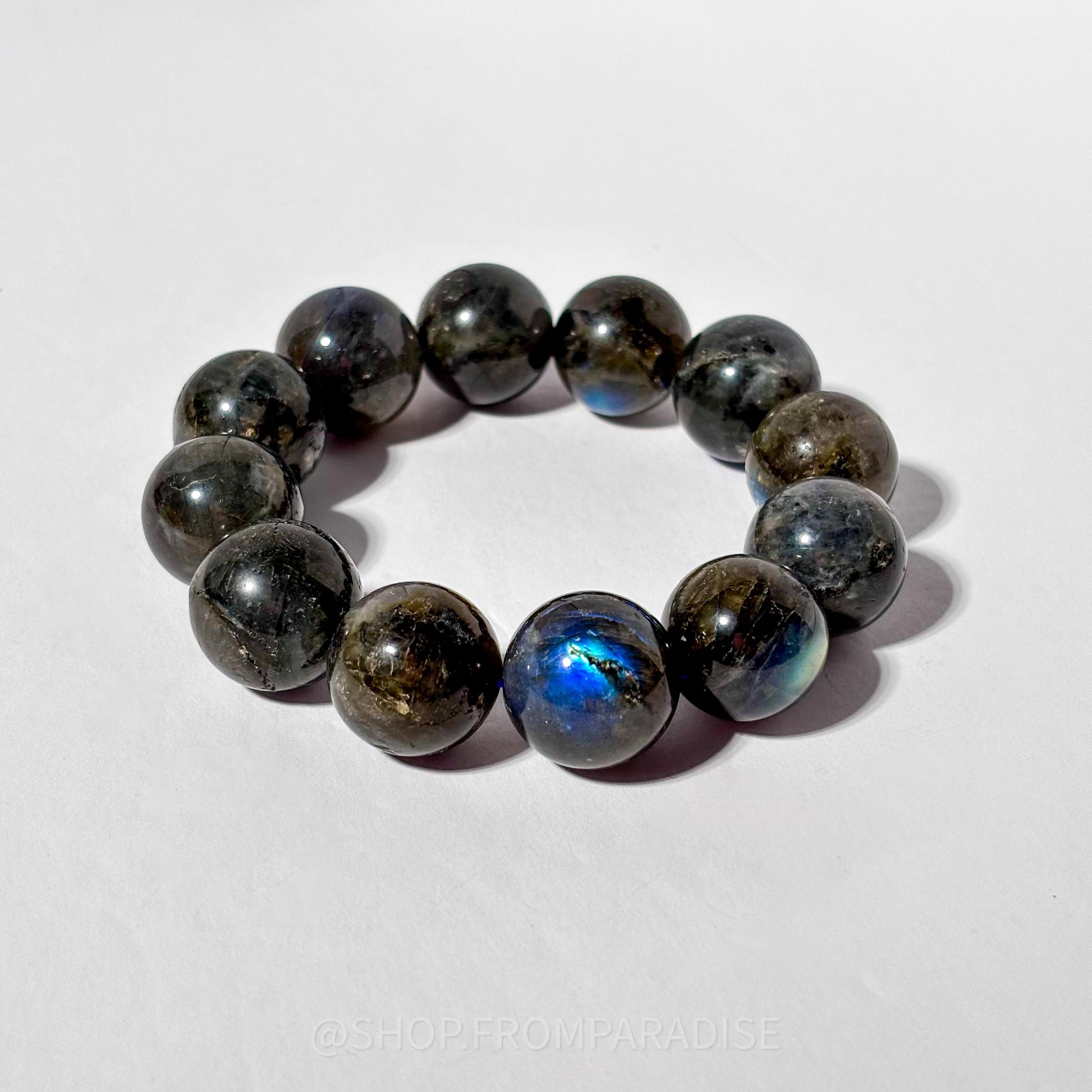 Dark Labradorite Large Round Bead Crystal Stretch Bracelet
