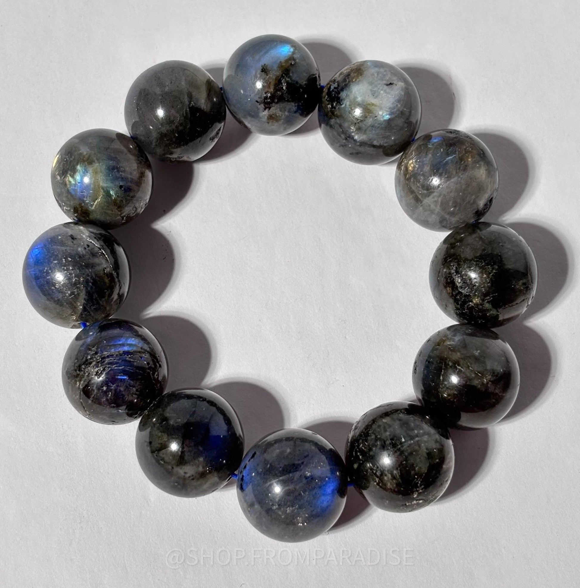 Dark Labradorite Large Round Bead Crystal Stretch Bracelet