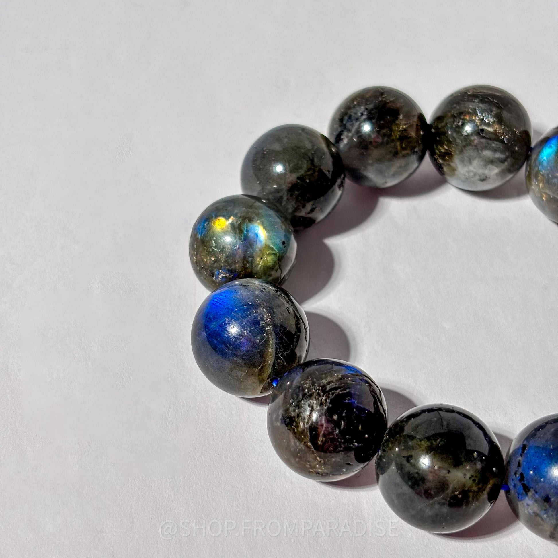 Dark Labradorite Large Round Bead Crystal Stretch Bracelet