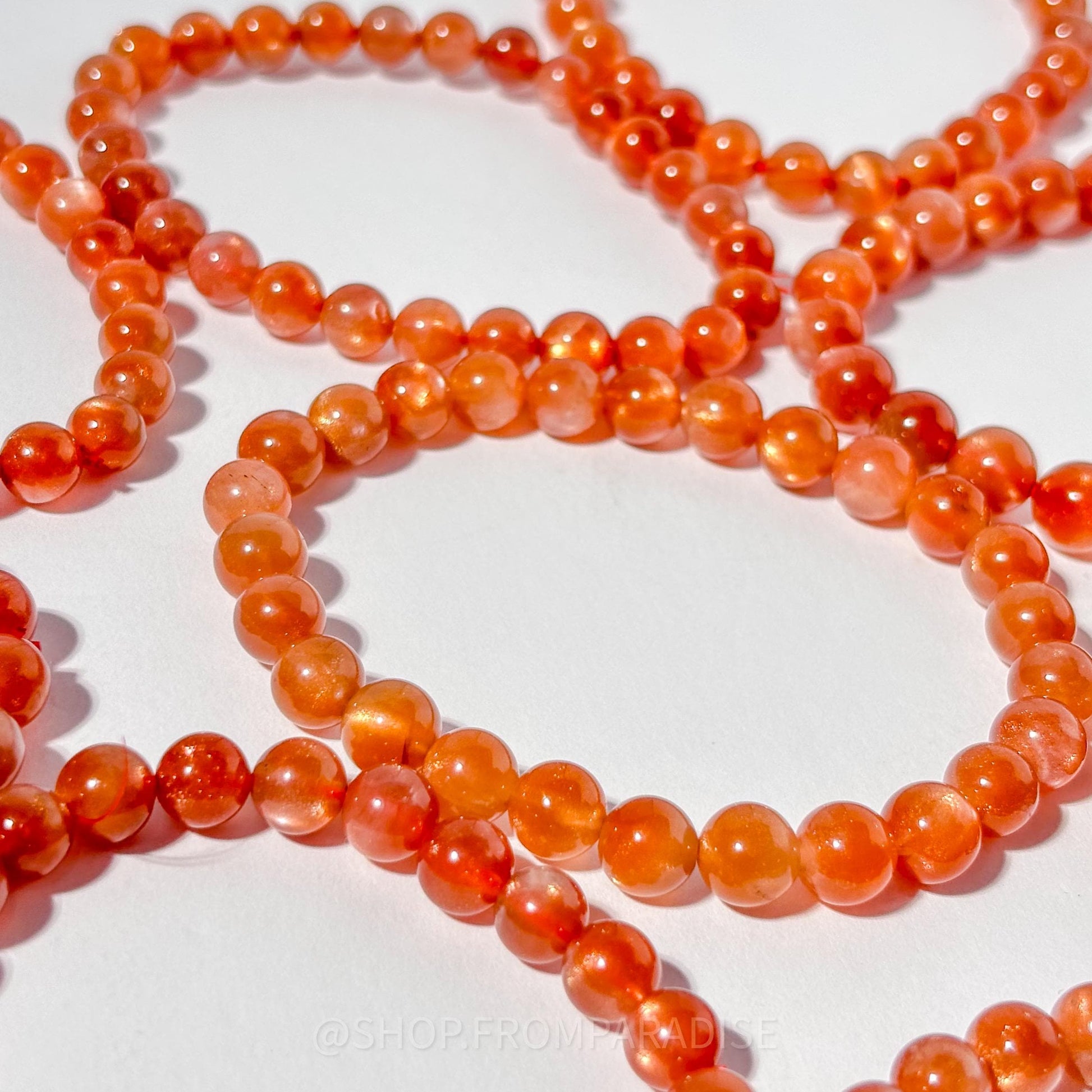 Orange Sunstone Crystal Bracelet Natural Sunstone Gemstone Round Bead Stretch Bracelet Spiritual Handmade