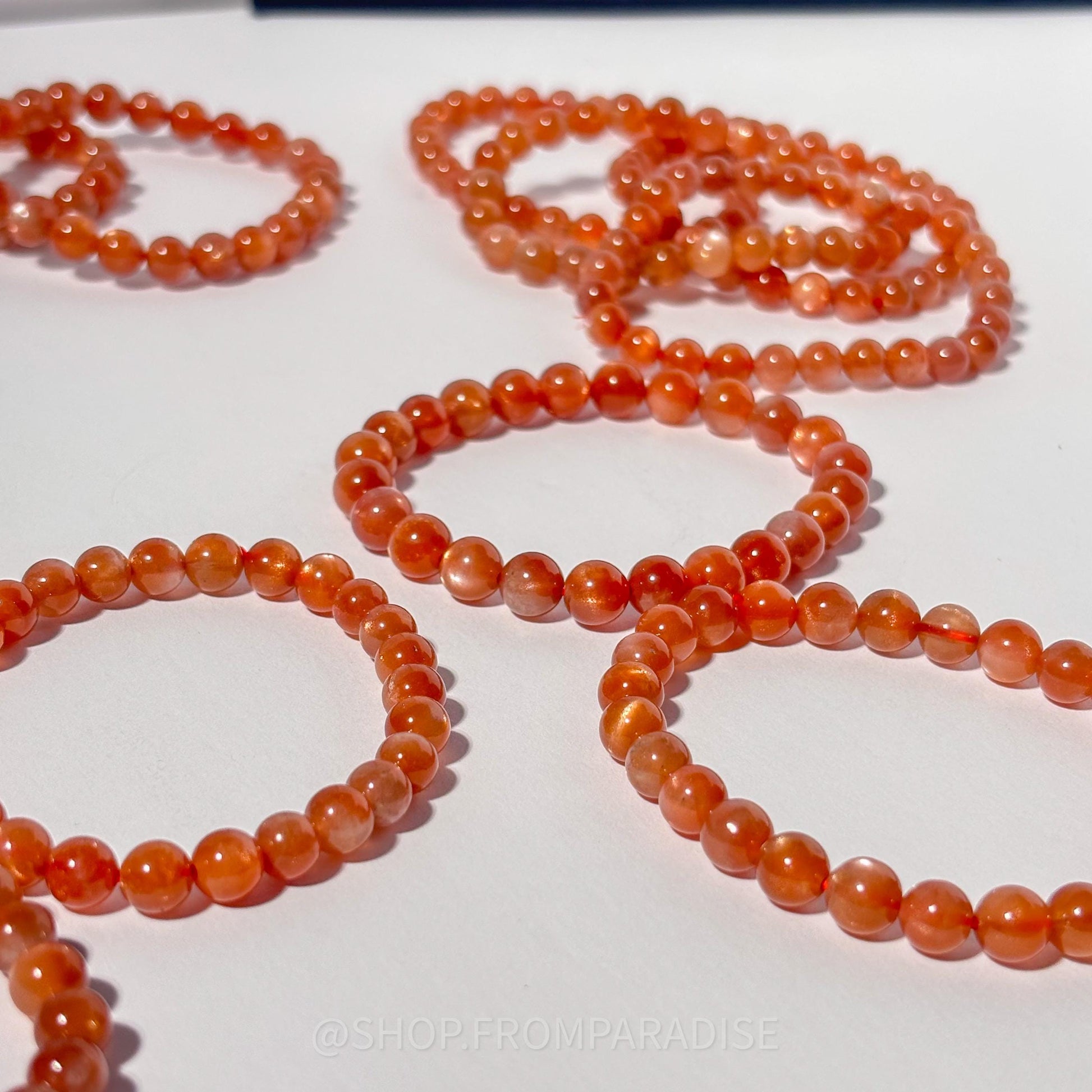 Orange Sunstone Crystal Bracelet Natural Sunstone Gemstone Round Bead Stretch Bracelet Spiritual Handmade