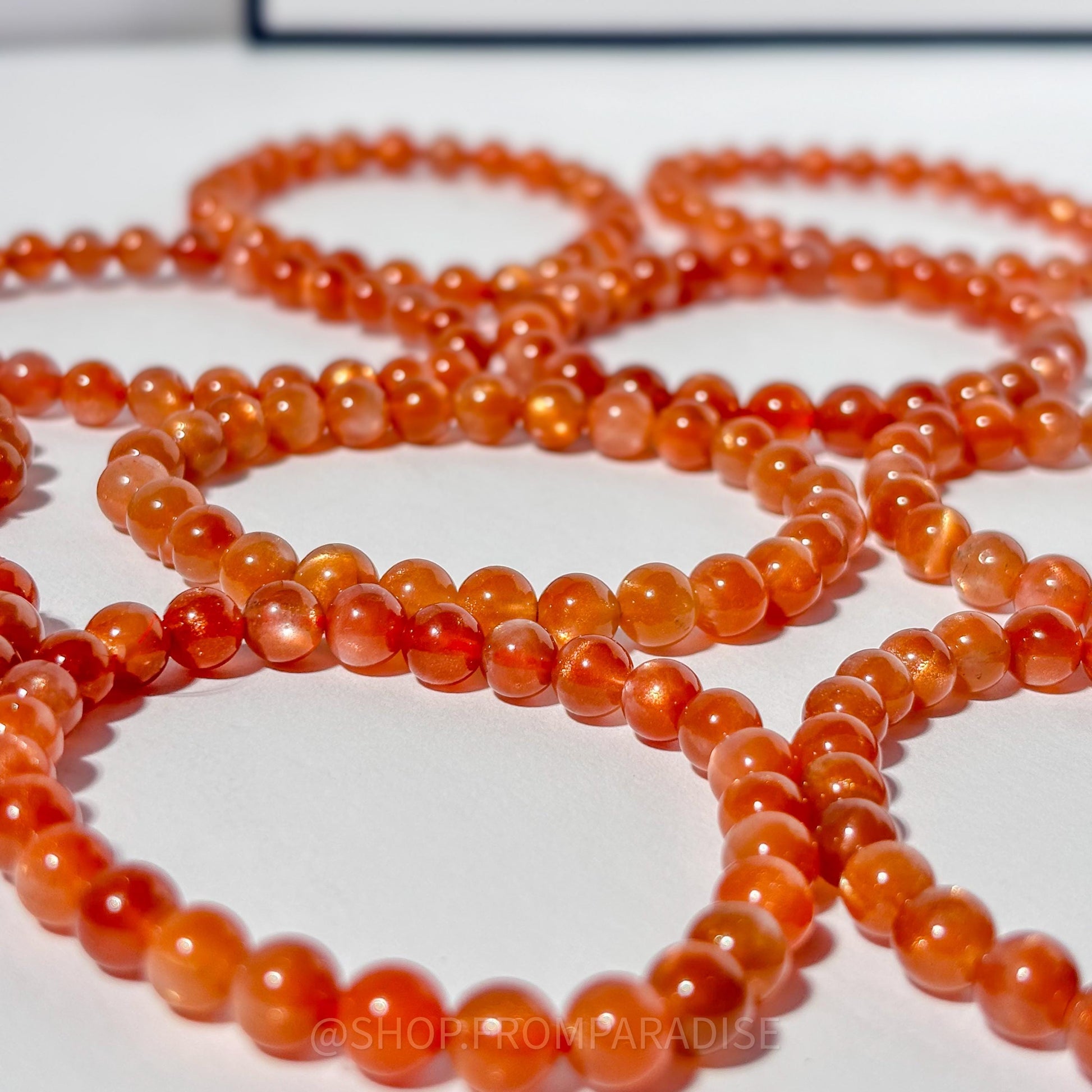 Orange Sunstone Crystal Bracelet Natural Sunstone Gemstone Round Bead Stretch Bracelet Spiritual Handmade