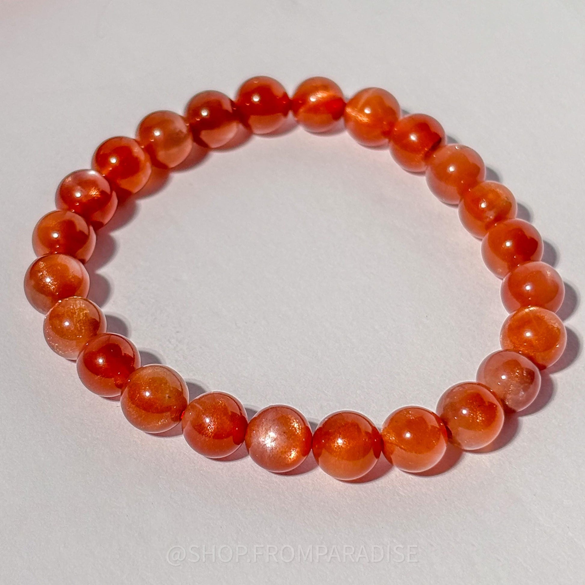Orange Sunstone Crystal Bracelet Natural Sunstone Gemstone Round Bead Stretch Bracelet Spiritual Handmade