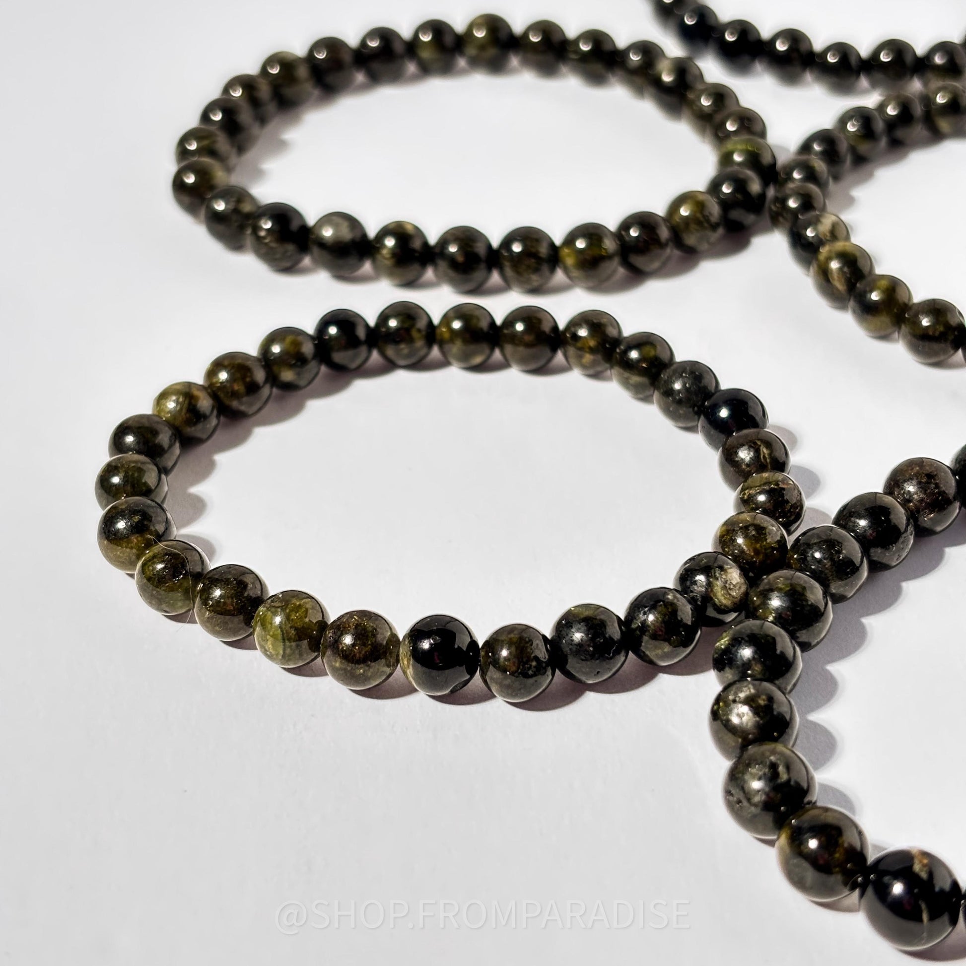 Green Tourmaline Crystal Round Bead Stretch Bracelet