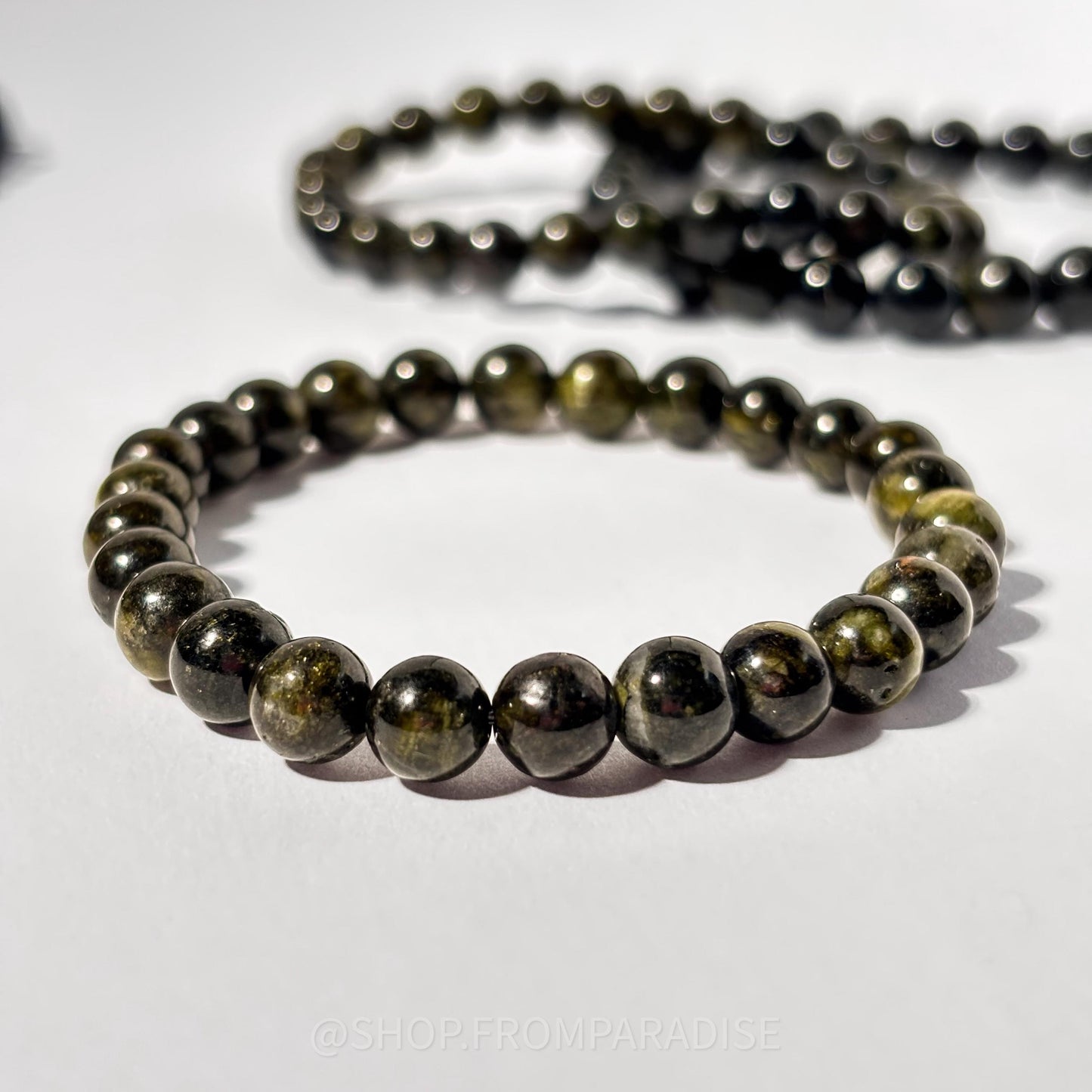 Green Tourmaline Crystal Round Bead Stretch Bracelet