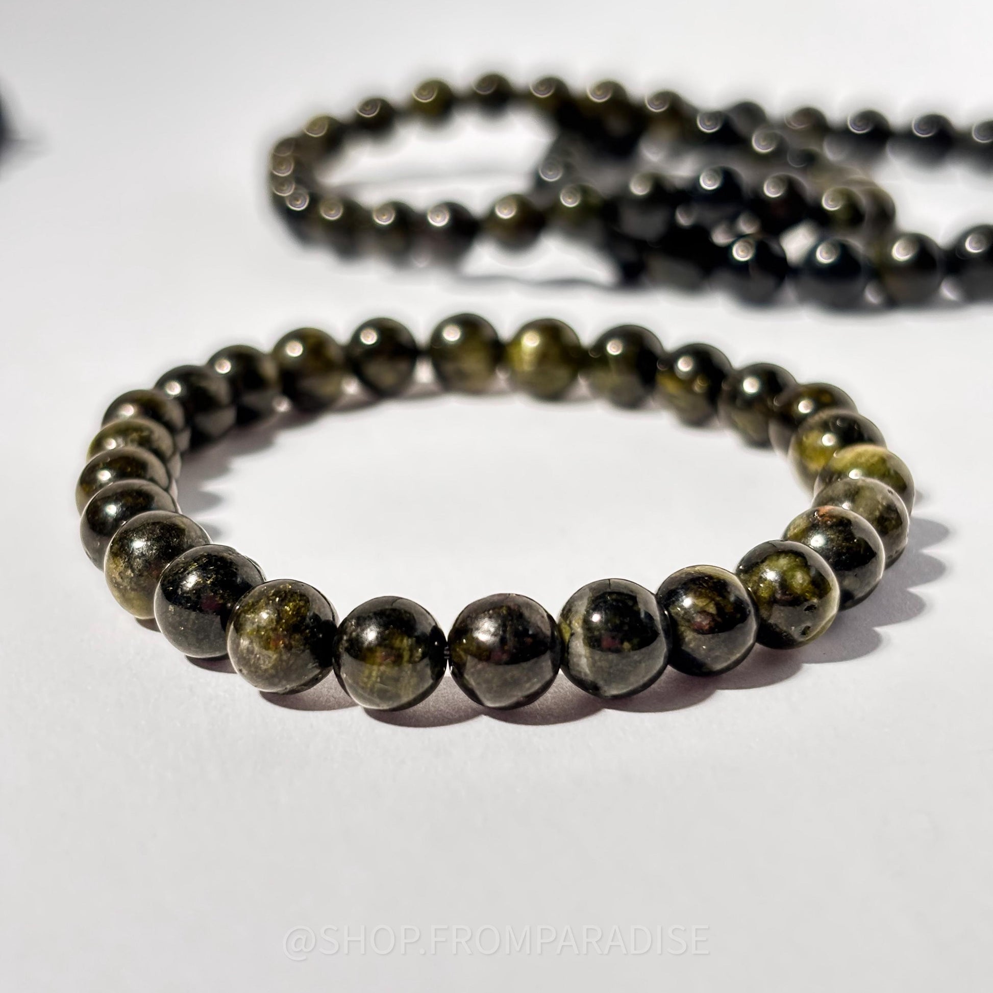 Green Tourmaline Crystal Round Bead Stretch Bracelet