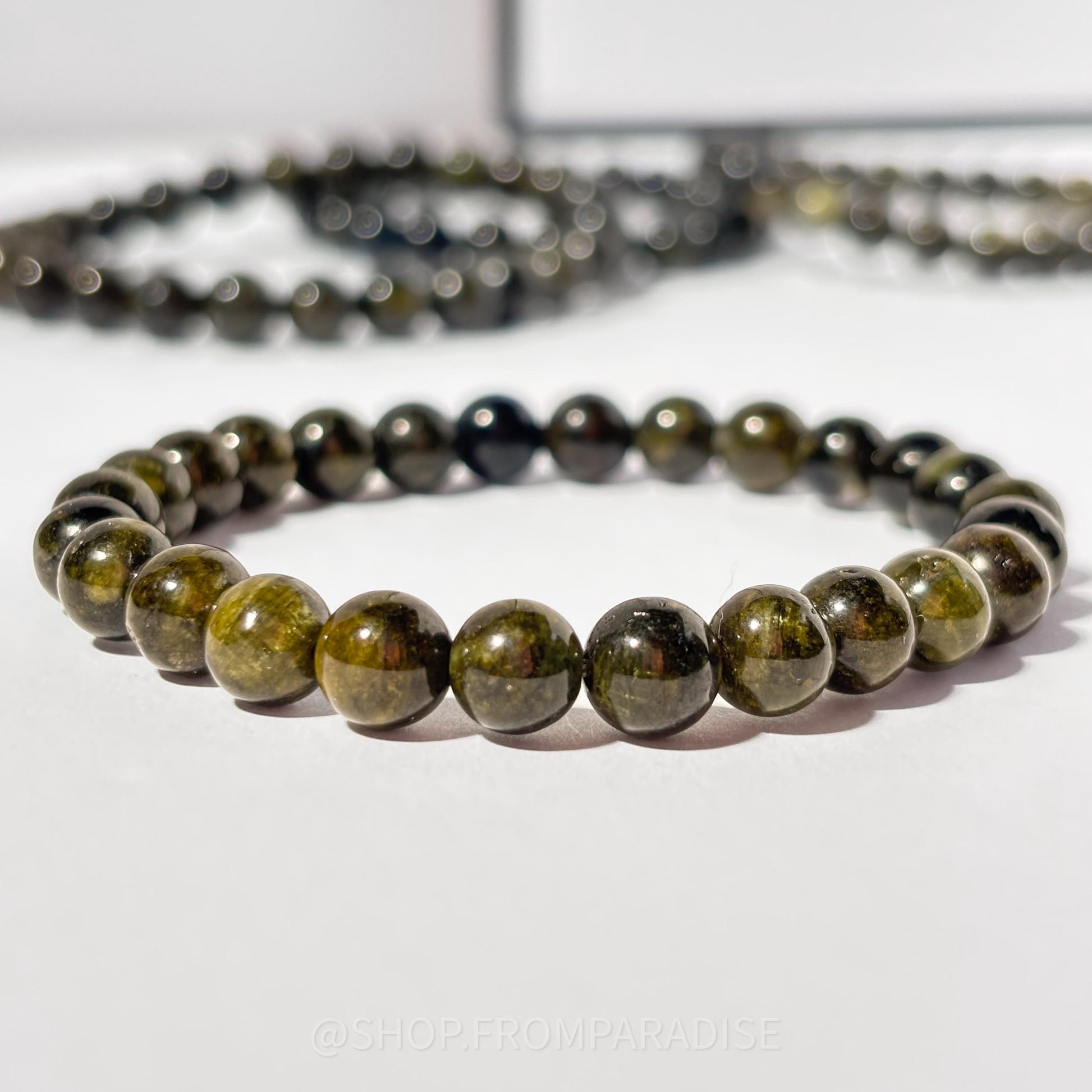 Green Tourmaline Crystal Round Bead Stretch Bracelet