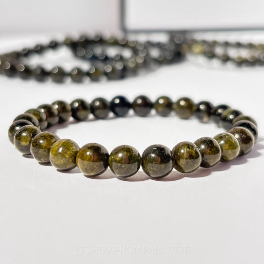 Green Tourmaline Crystal Round Bead Stretch Bracelet