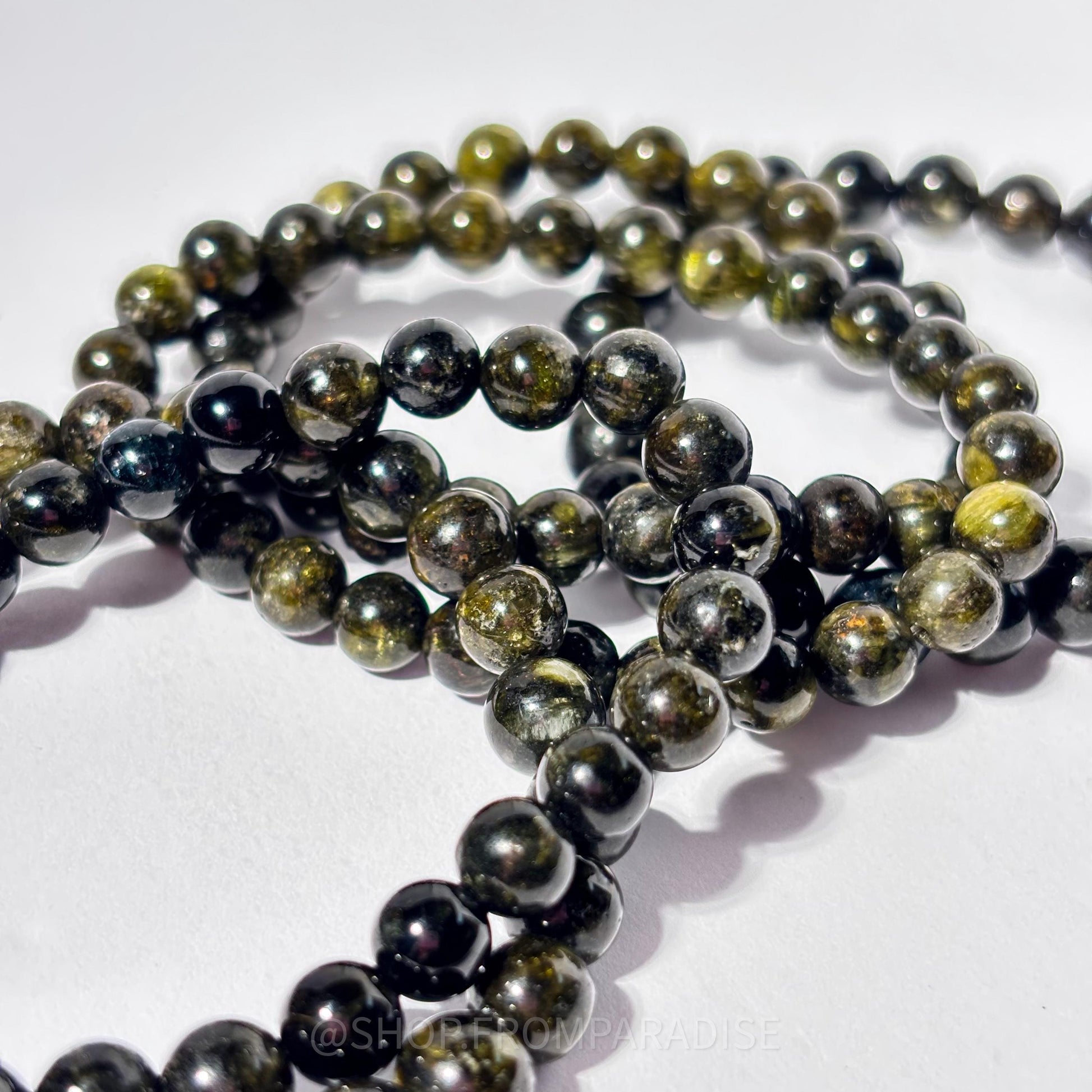 Green Tourmaline Crystal Round Bead Stretch Bracelet