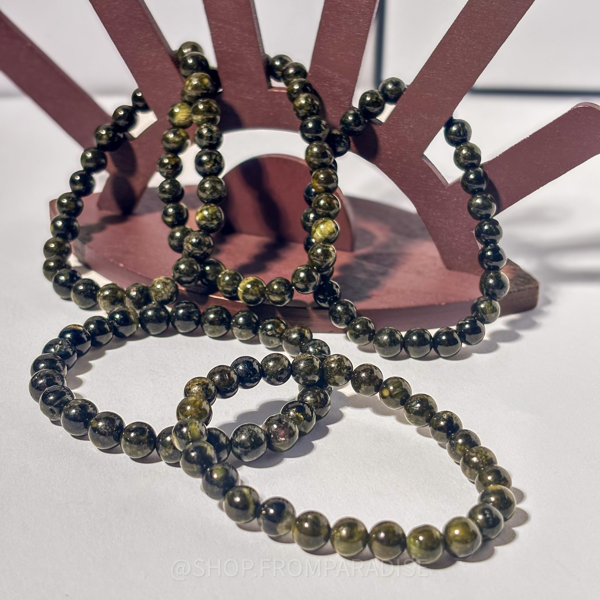 Green Tourmaline Crystal Round Bead Stretch Bracelet