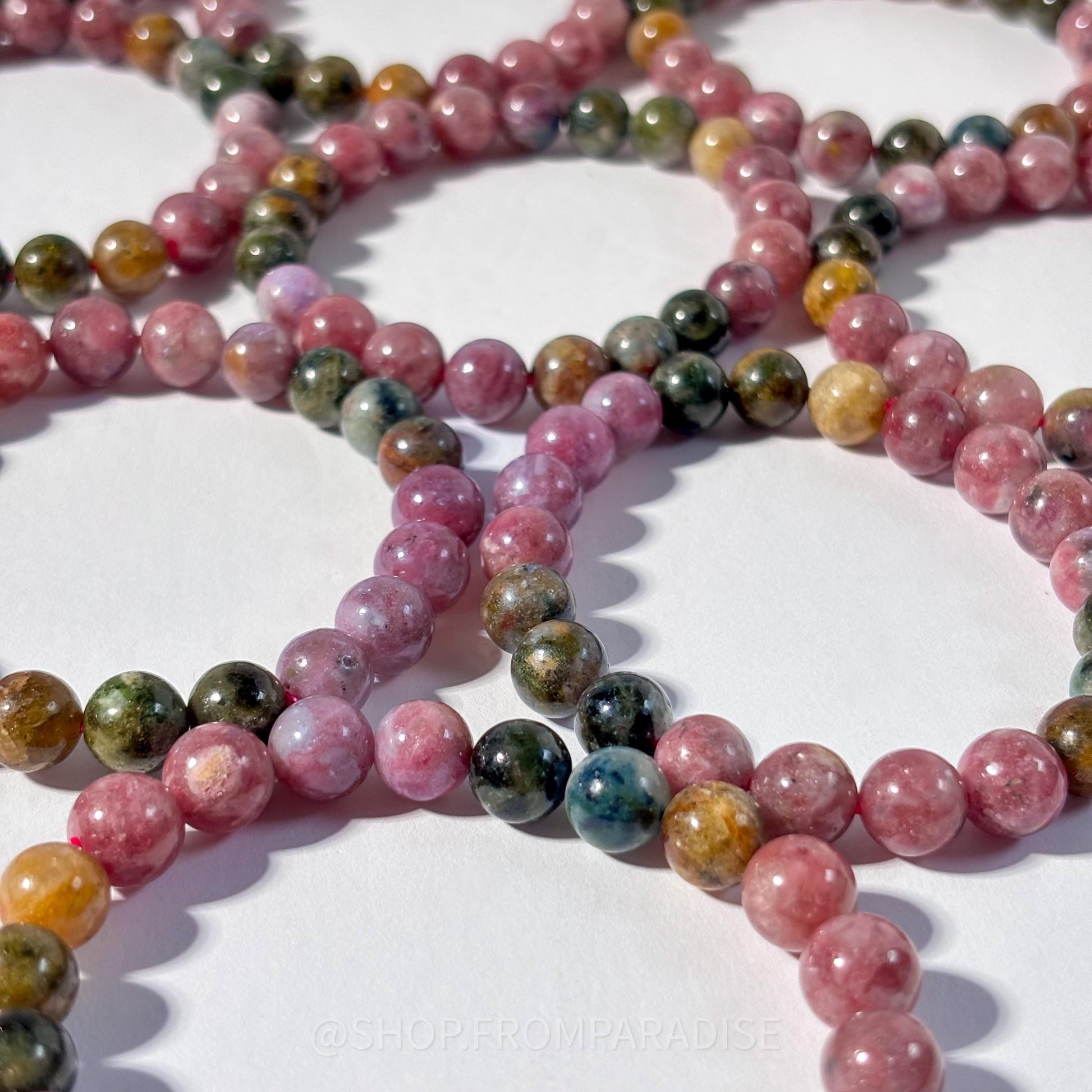 Tourmaline and Unicorn Stone Round Bead Crystal Stretch Bracelet
