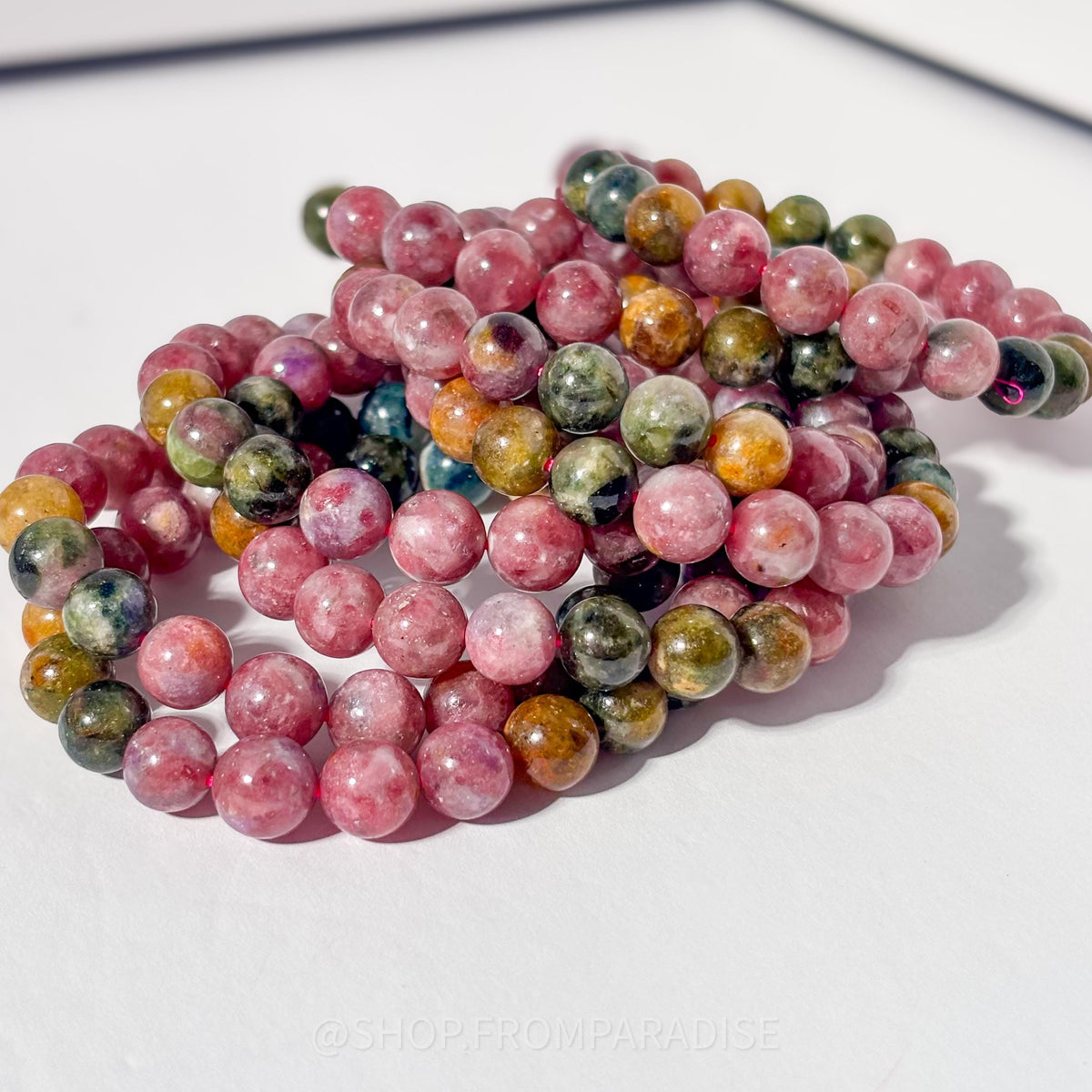 Tourmaline and Unicorn Stone Round Bead Crystal Stretch Bracelet