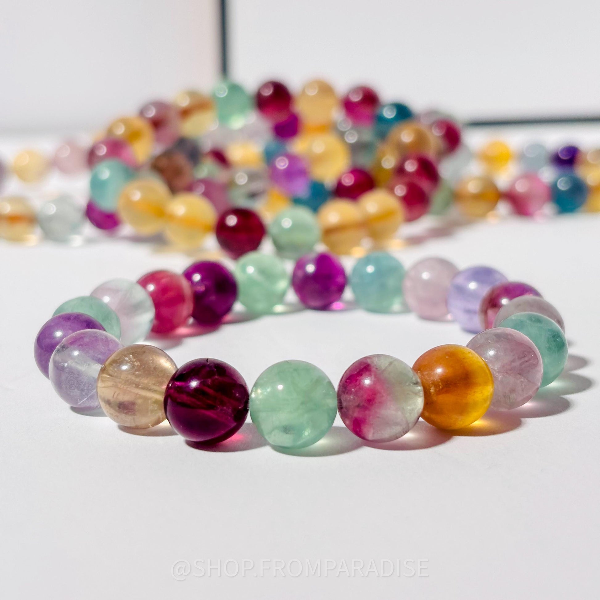 Fluorite Crystal Round Bead Stretch Bracelet