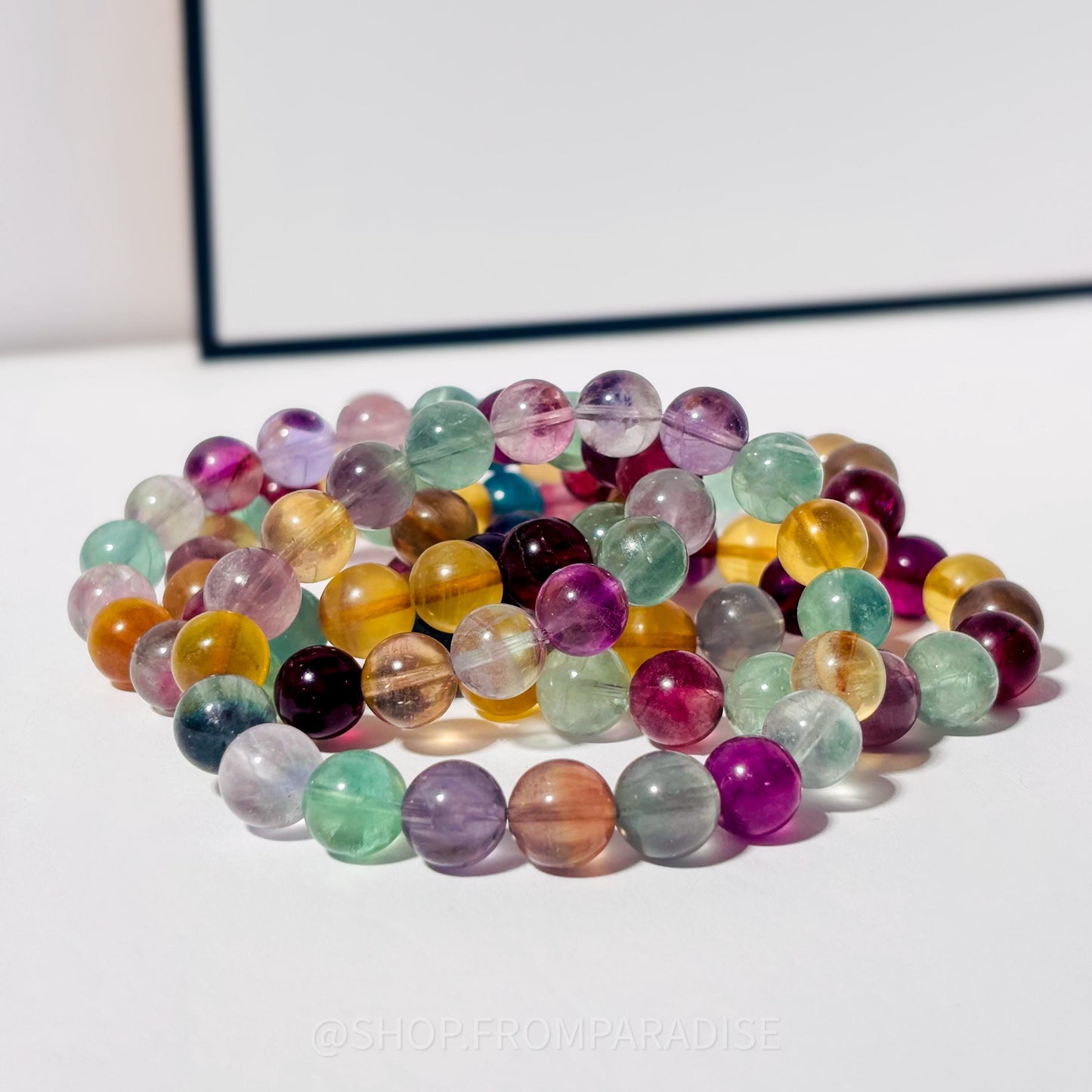 Fluorite Crystal Round Bead Stretch Bracelet