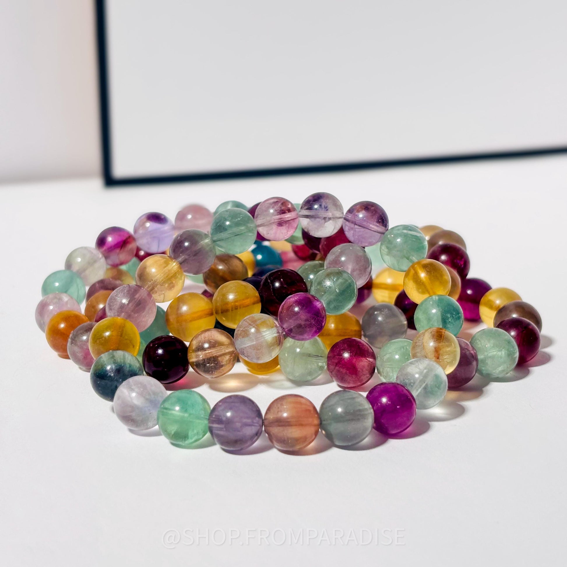Fluorite Crystal Round Bead Stretch Bracelet
