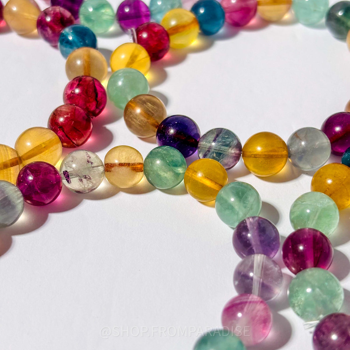 Fluorite Crystal Round Bead Stretch Bracelet