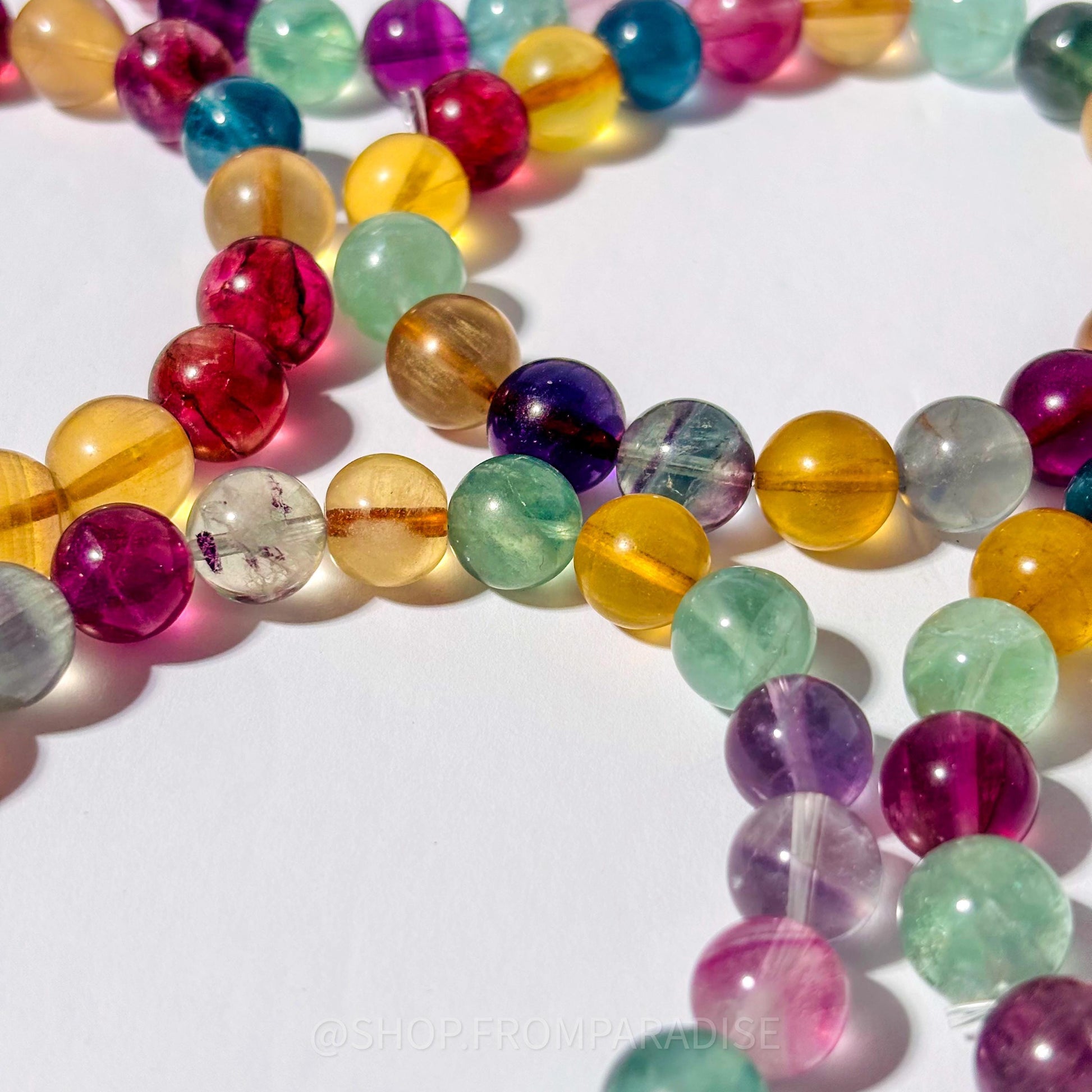 Fluorite Crystal Round Bead Stretch Bracelet
