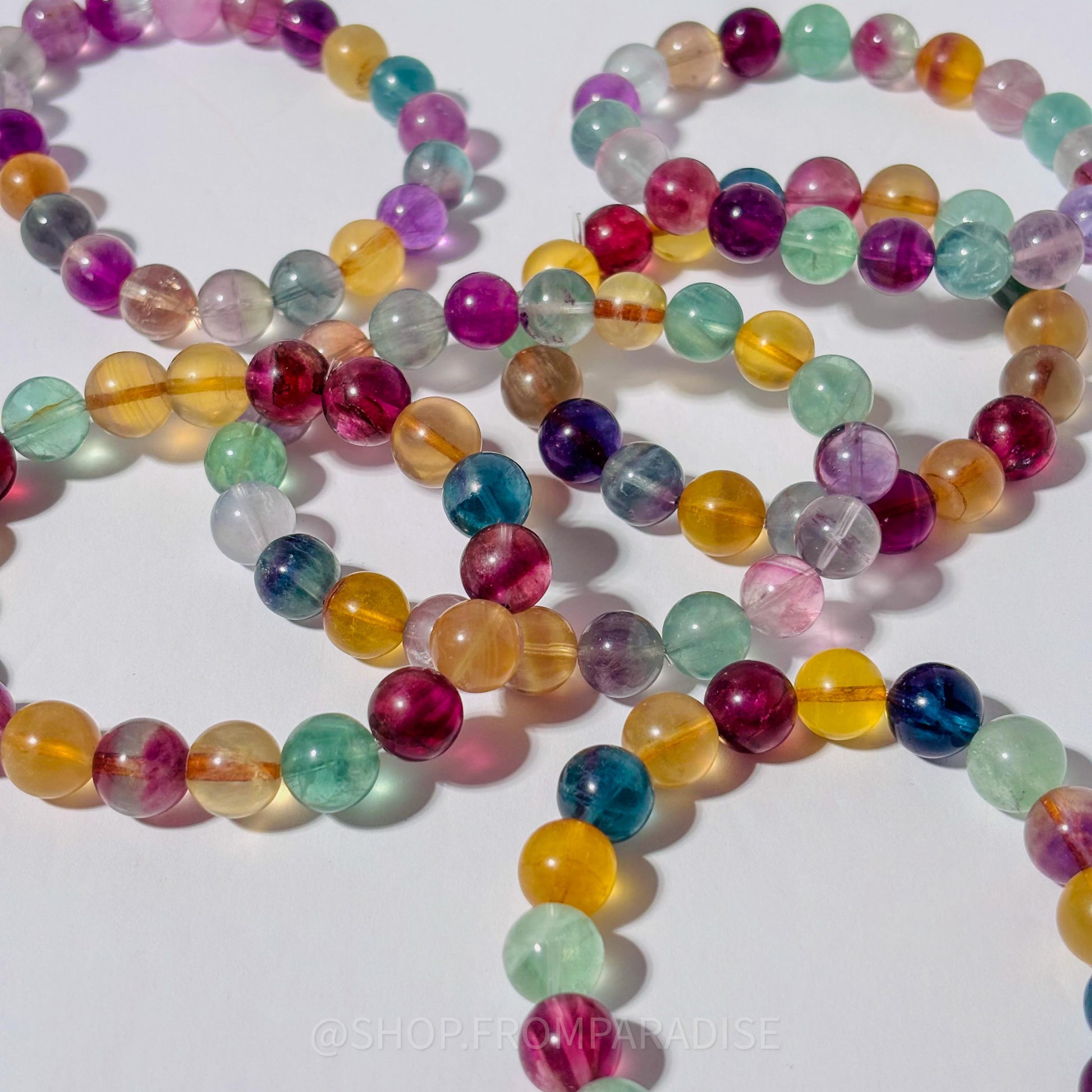 Fluorite Crystal Round Bead Stretch Bracelet