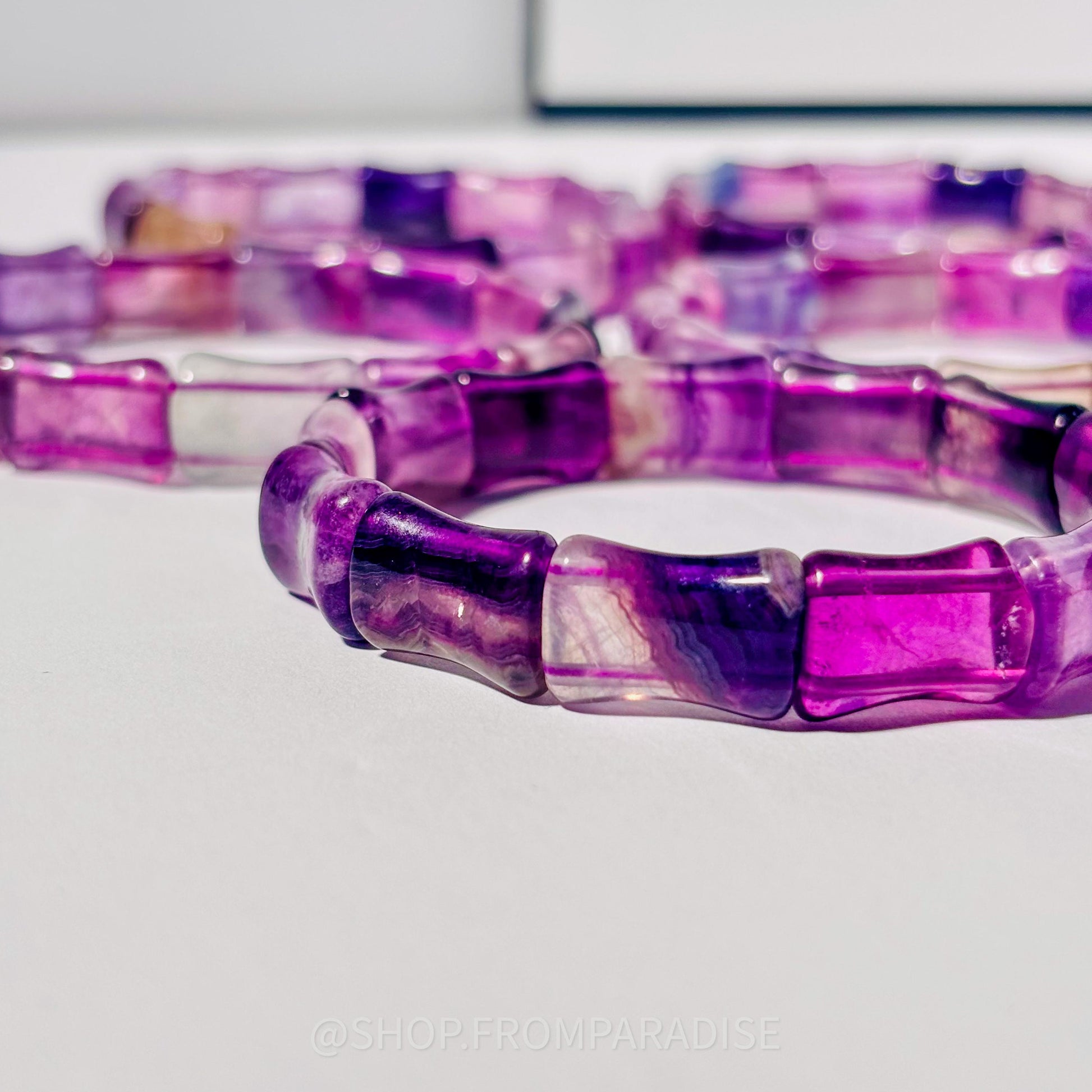 Purple Fluorite Crystal Bone Shaped Stretch Bangle Bracelet