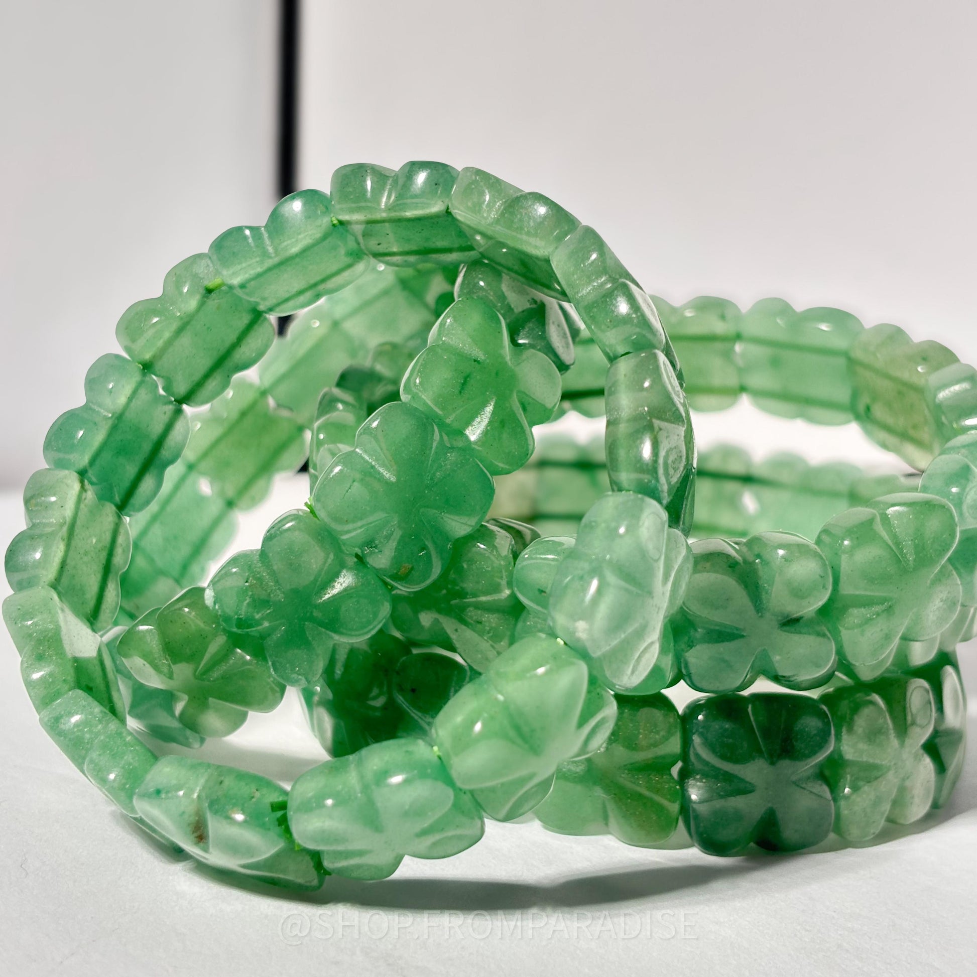 Green Aventurine Crystal 4 Leaf Clover Stretch Bracelet