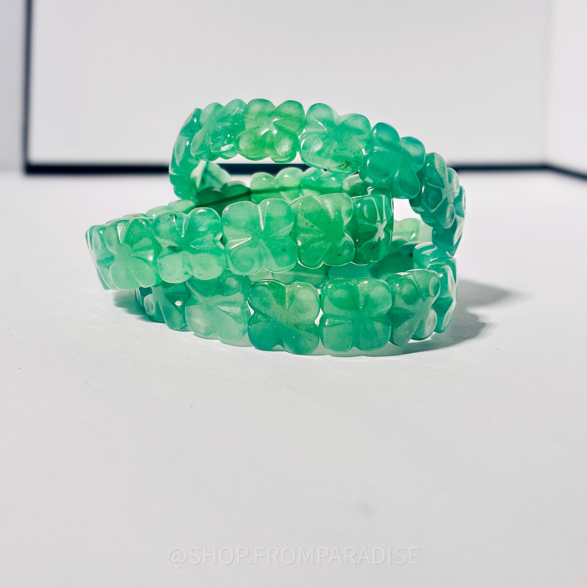 Green Aventurine Crystal 4 Leaf Clover Stretch Bracelet