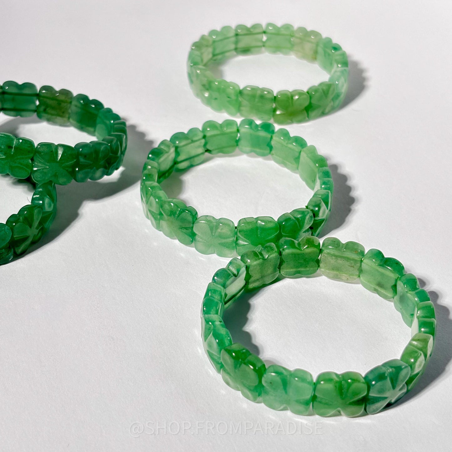 Green Aventurine Crystal 4 Leaf Clover Stretch Bracelet