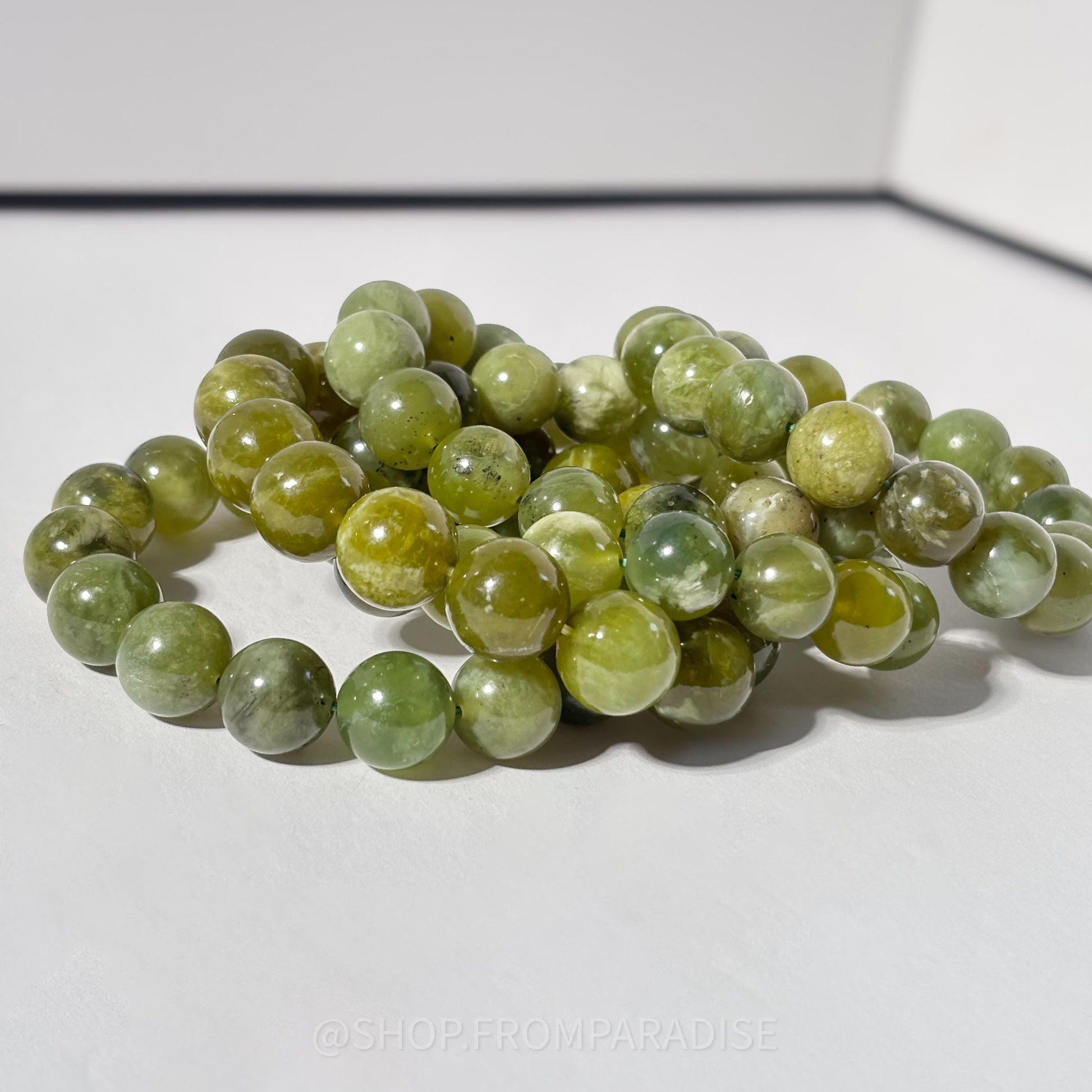 Green Jade Round Bead Crystal Stretch Bracelet