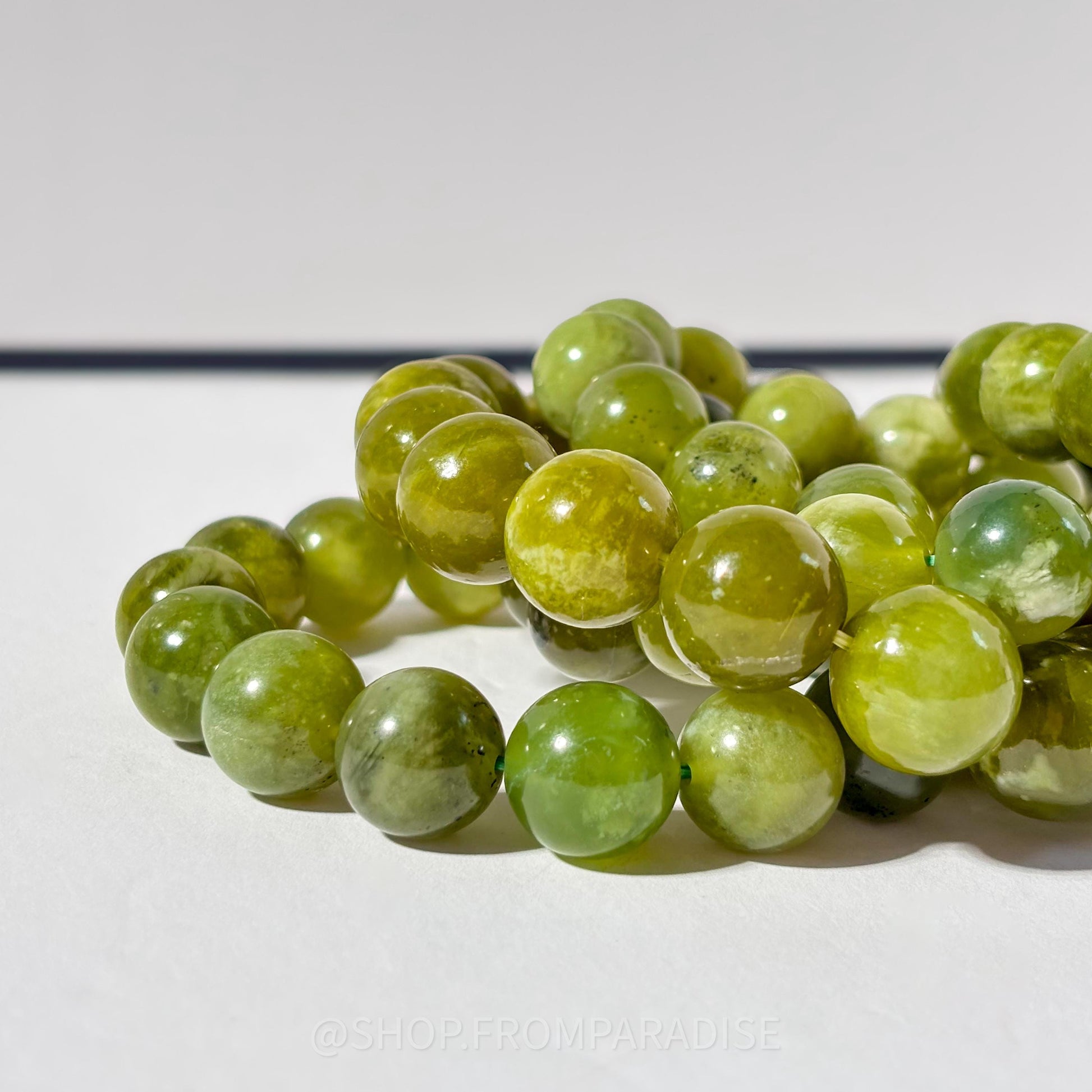 Green Jade Round Bead Crystal Stretch Bracelet