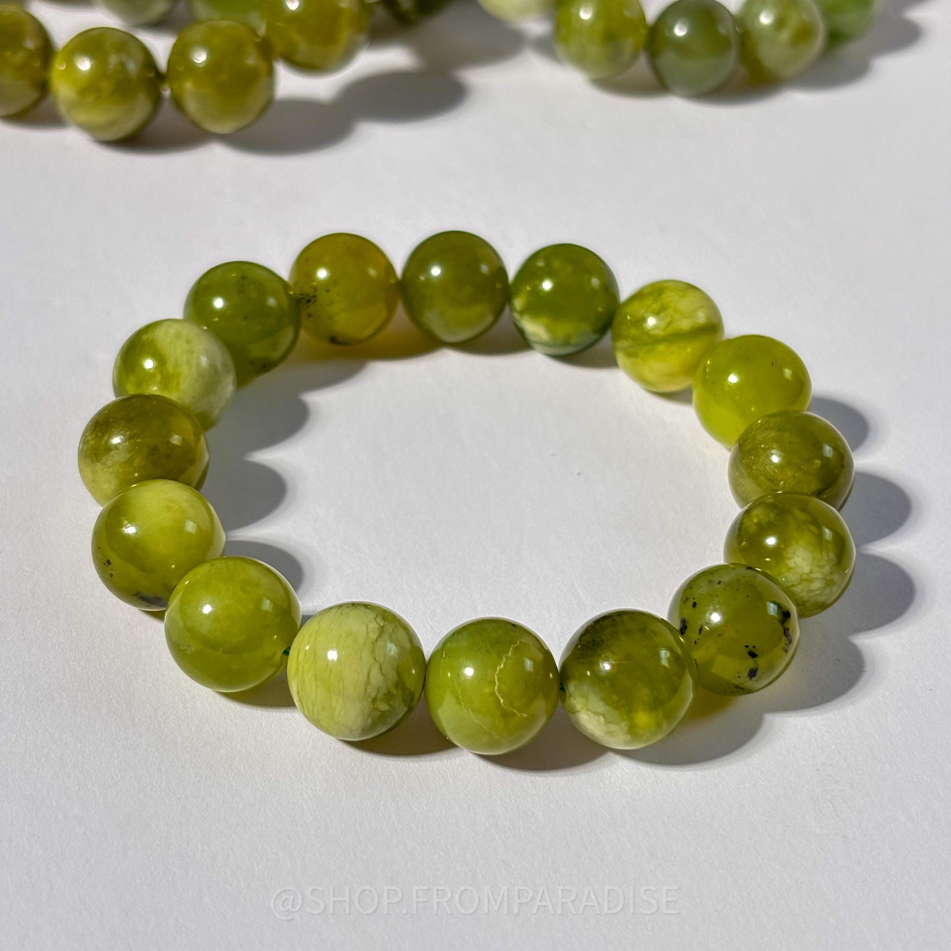 Green Jade Round Bead Crystal Stretch Bracelet
