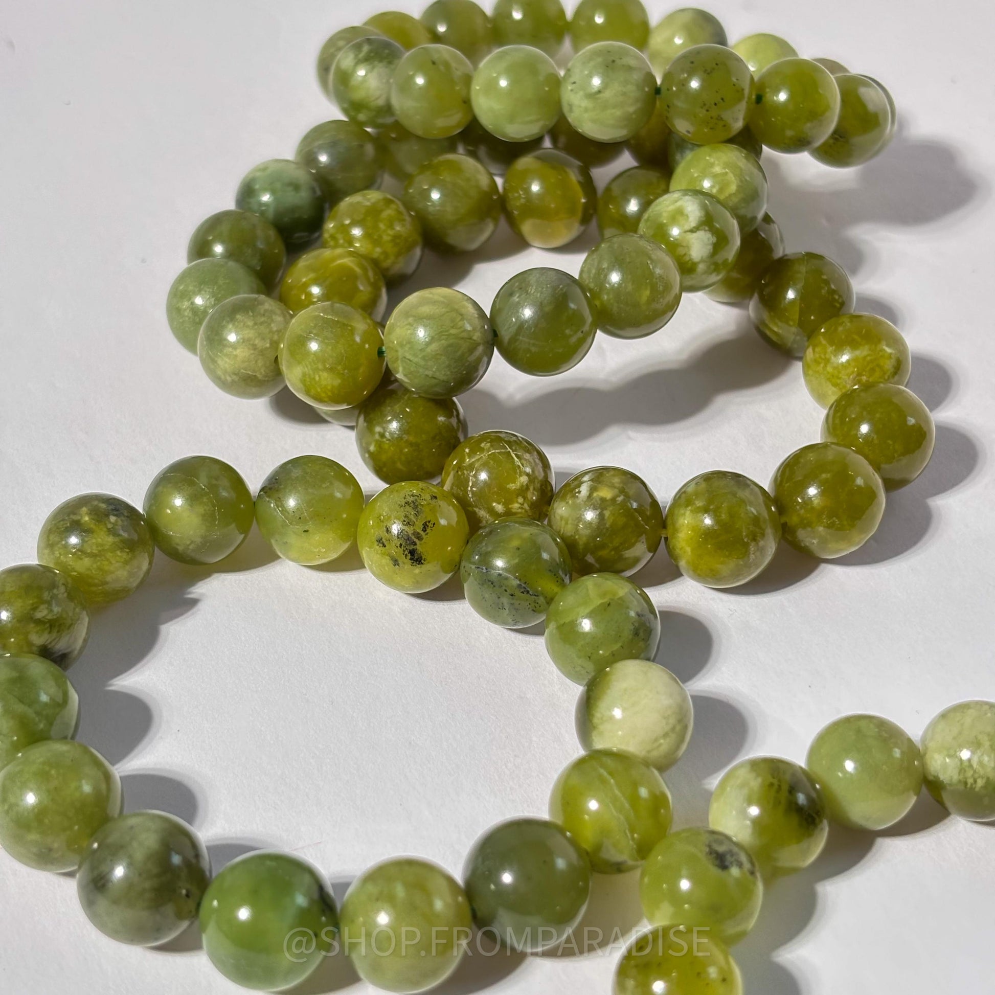 Green Jade Round Bead Crystal Stretch Bracelet