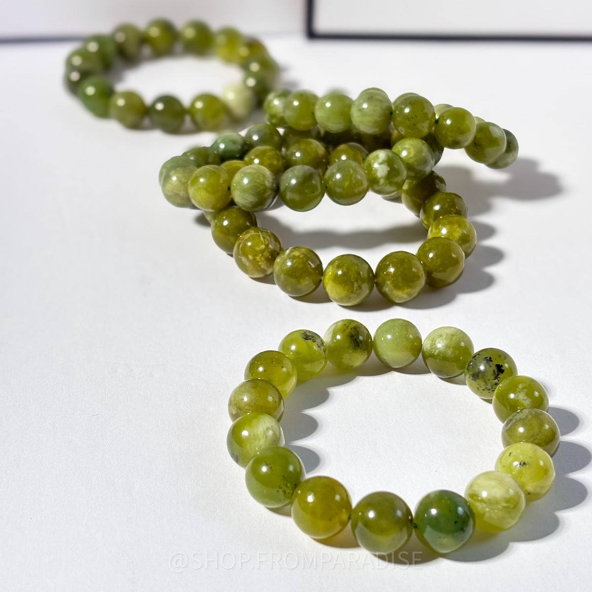 Green Jade Round Bead Crystal Stretch Bracelet