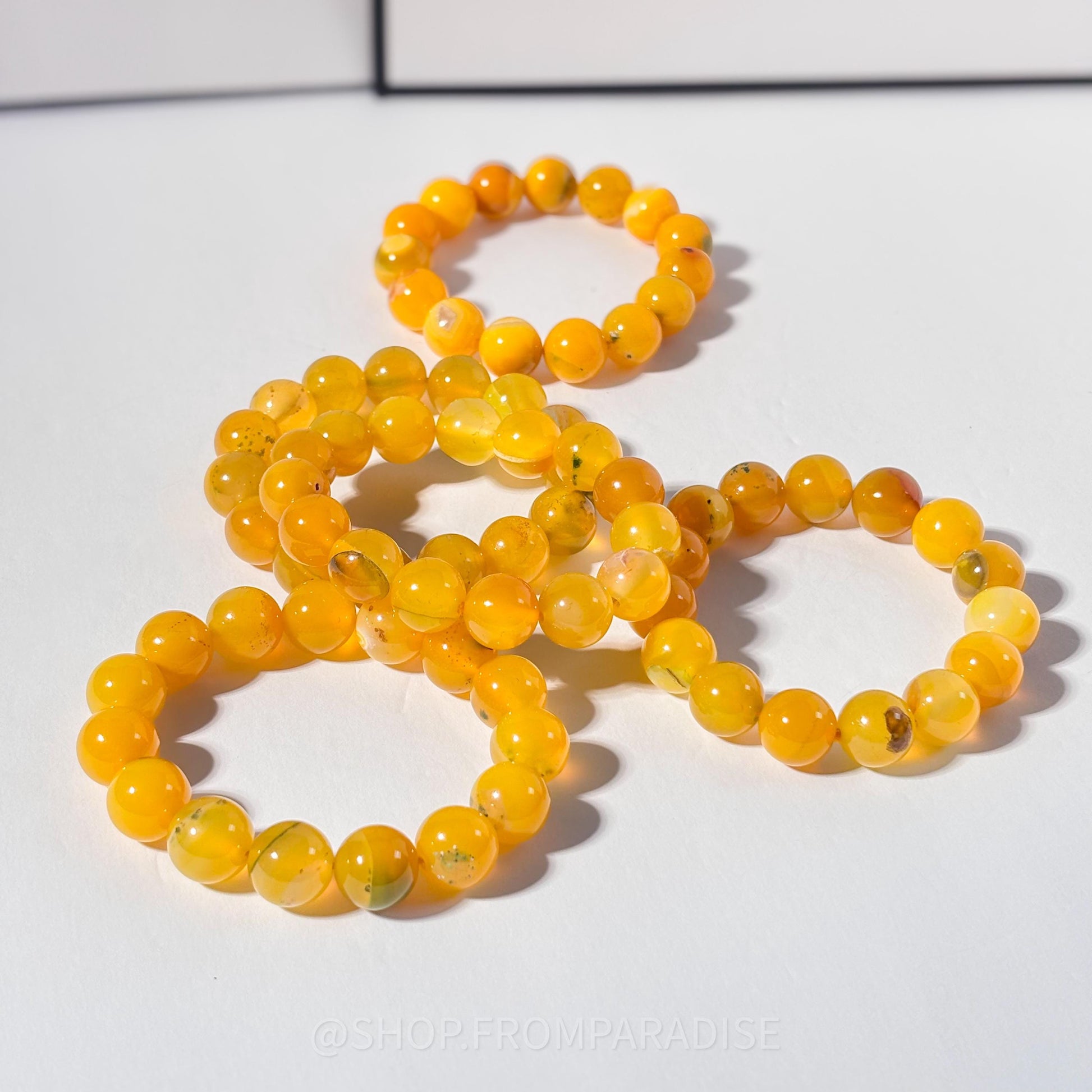 Yellow Agate Round Bead Crystal Stretch Bracelet