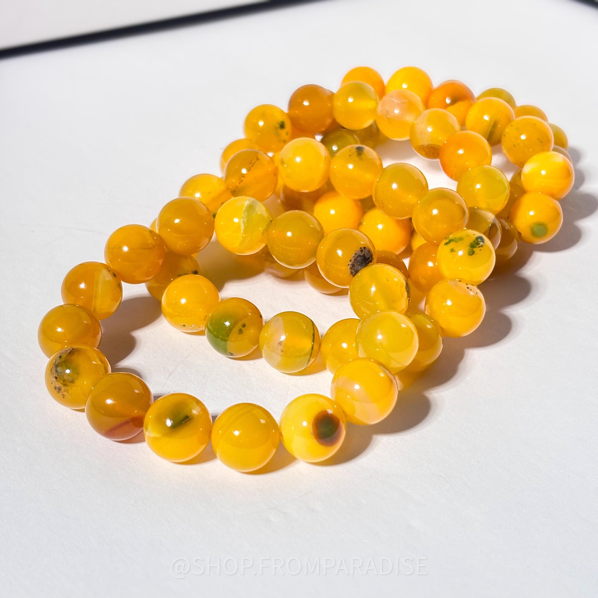 Yellow Agate Round Bead Crystal Stretch Bracelet