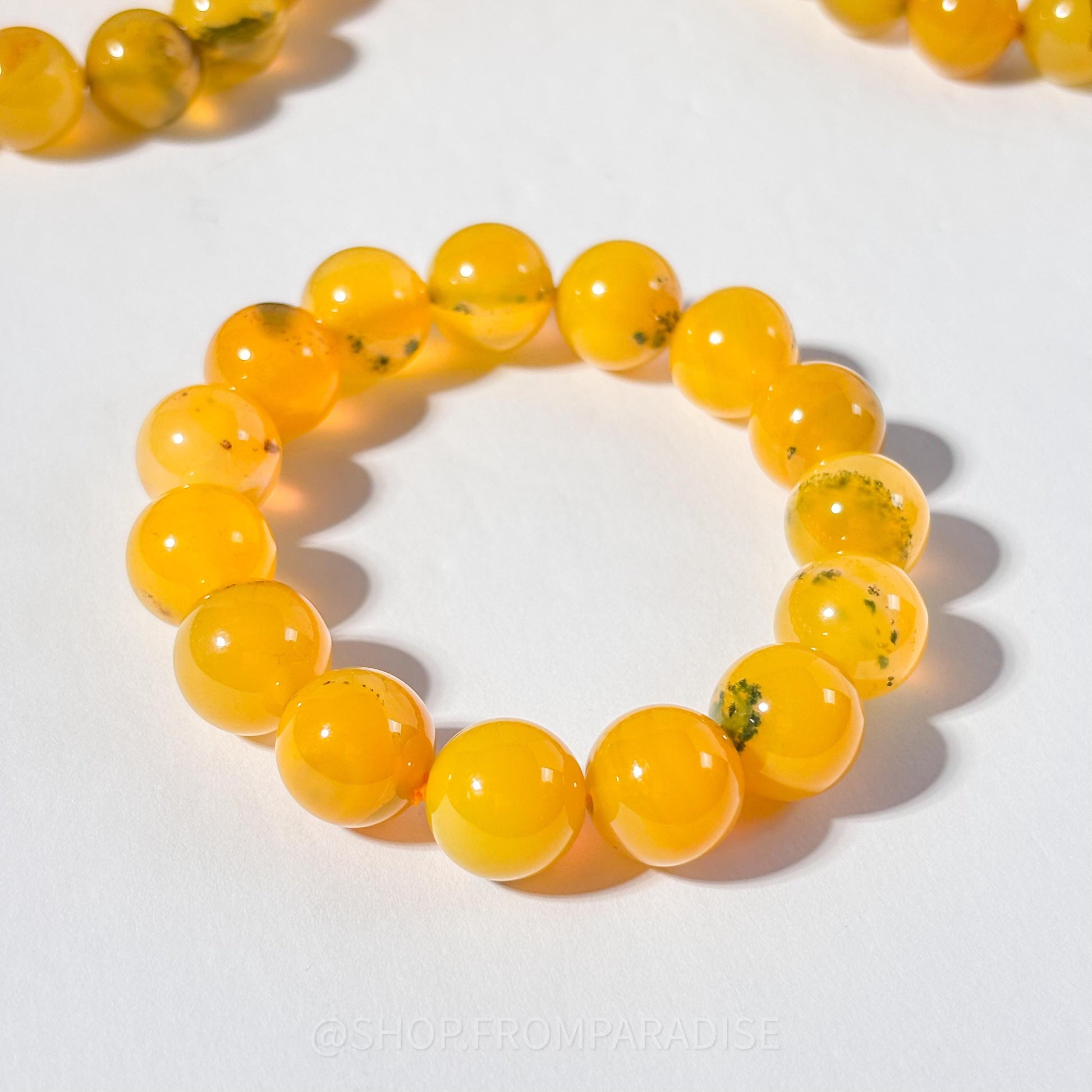 Yellow Agate Round Bead Crystal Stretch Bracelet