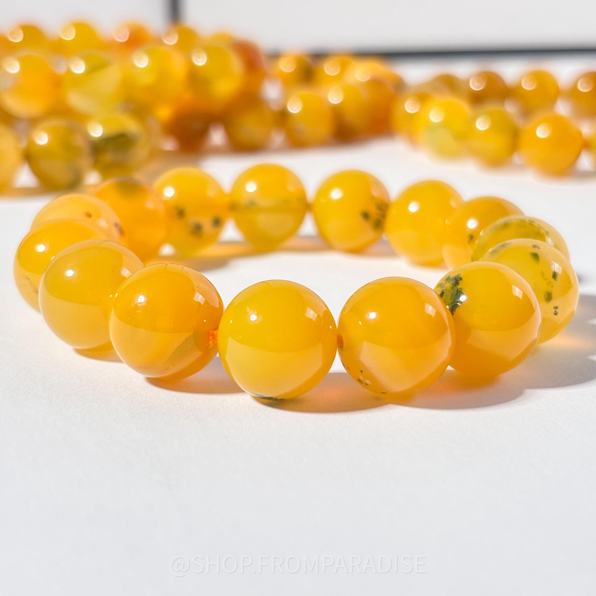 Yellow Agate Round Bead Crystal Stretch Bracelet